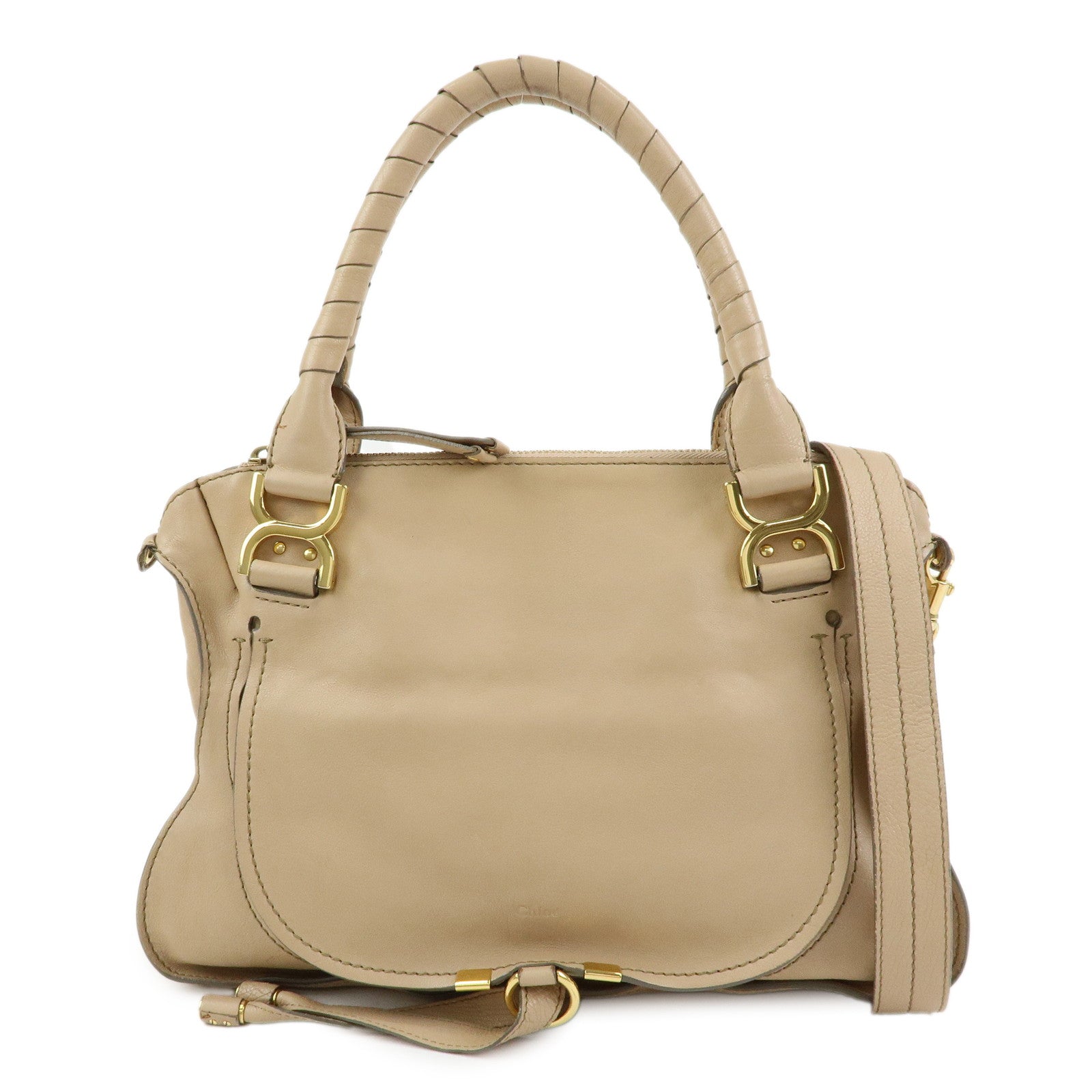 Chloe Marcie Leather 2Way Bag Shoulder Bag Hand Bag Beige