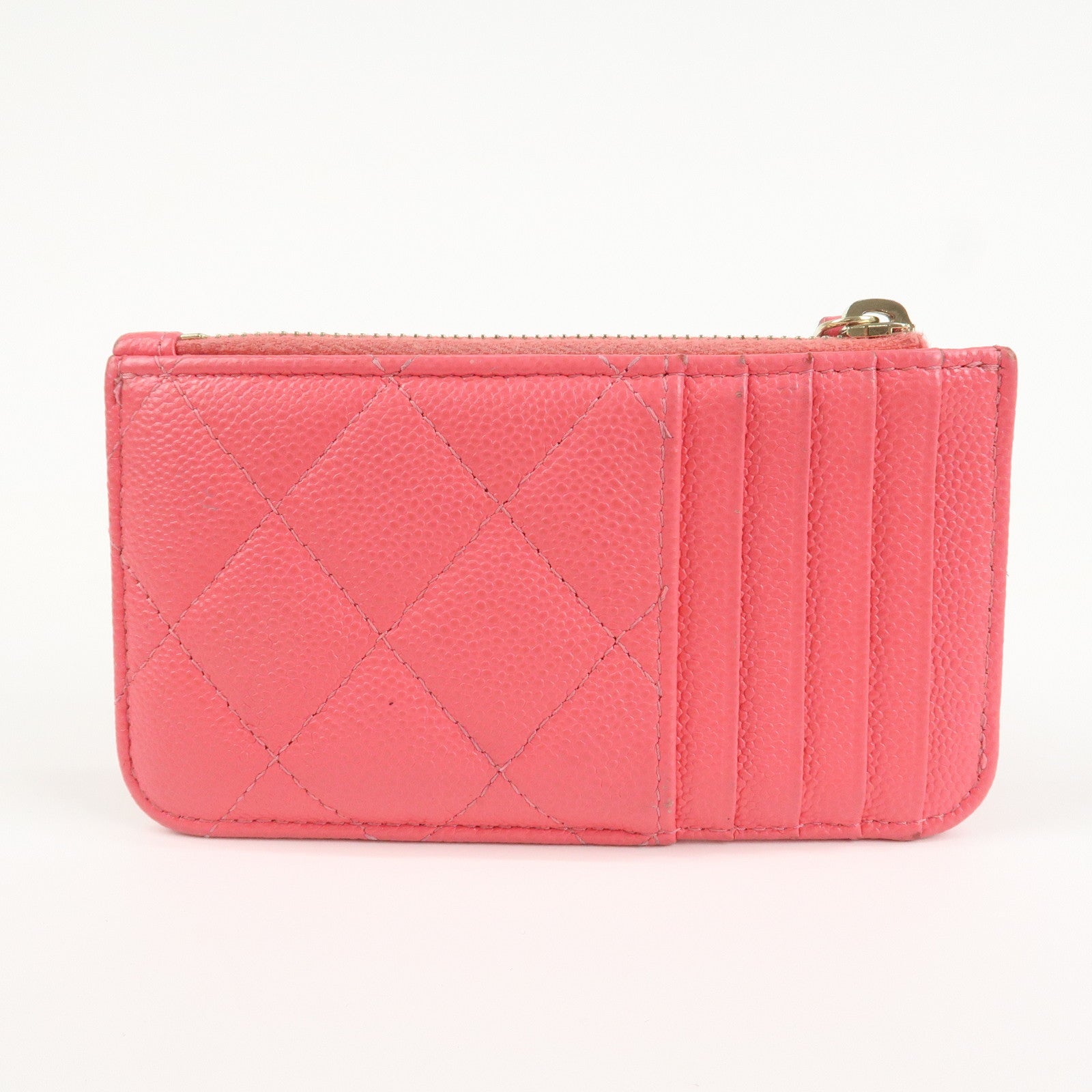 CHANEL Matelasse Caviarskin Card Case Coin Case Pink AP2570 Used