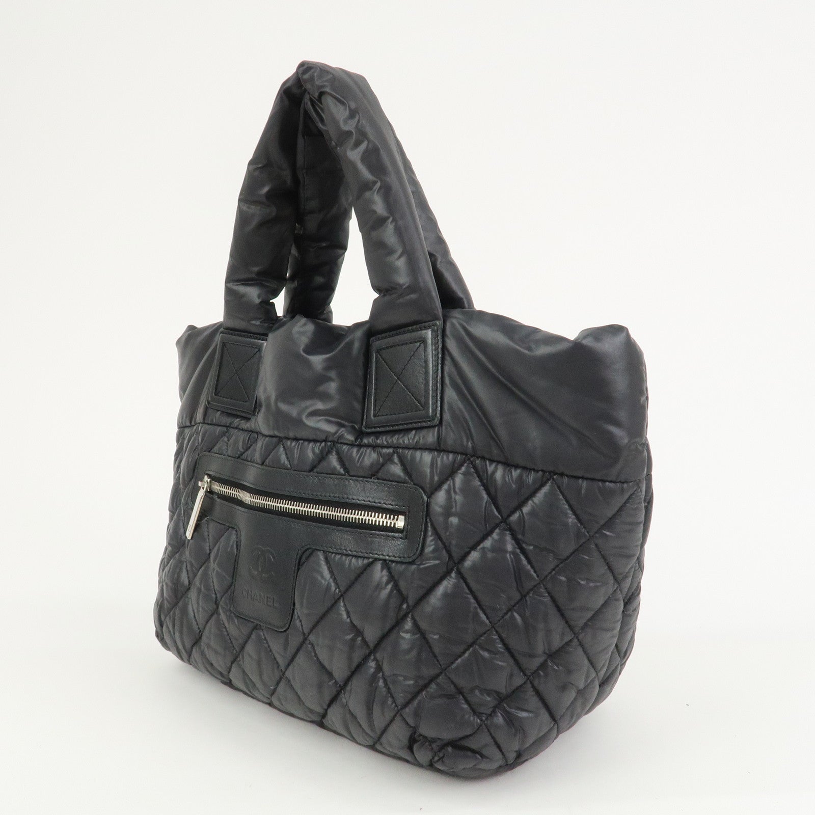 CHANEL COCO Cocoon PM Nylon Calf Leather Tote Bag Black A48610