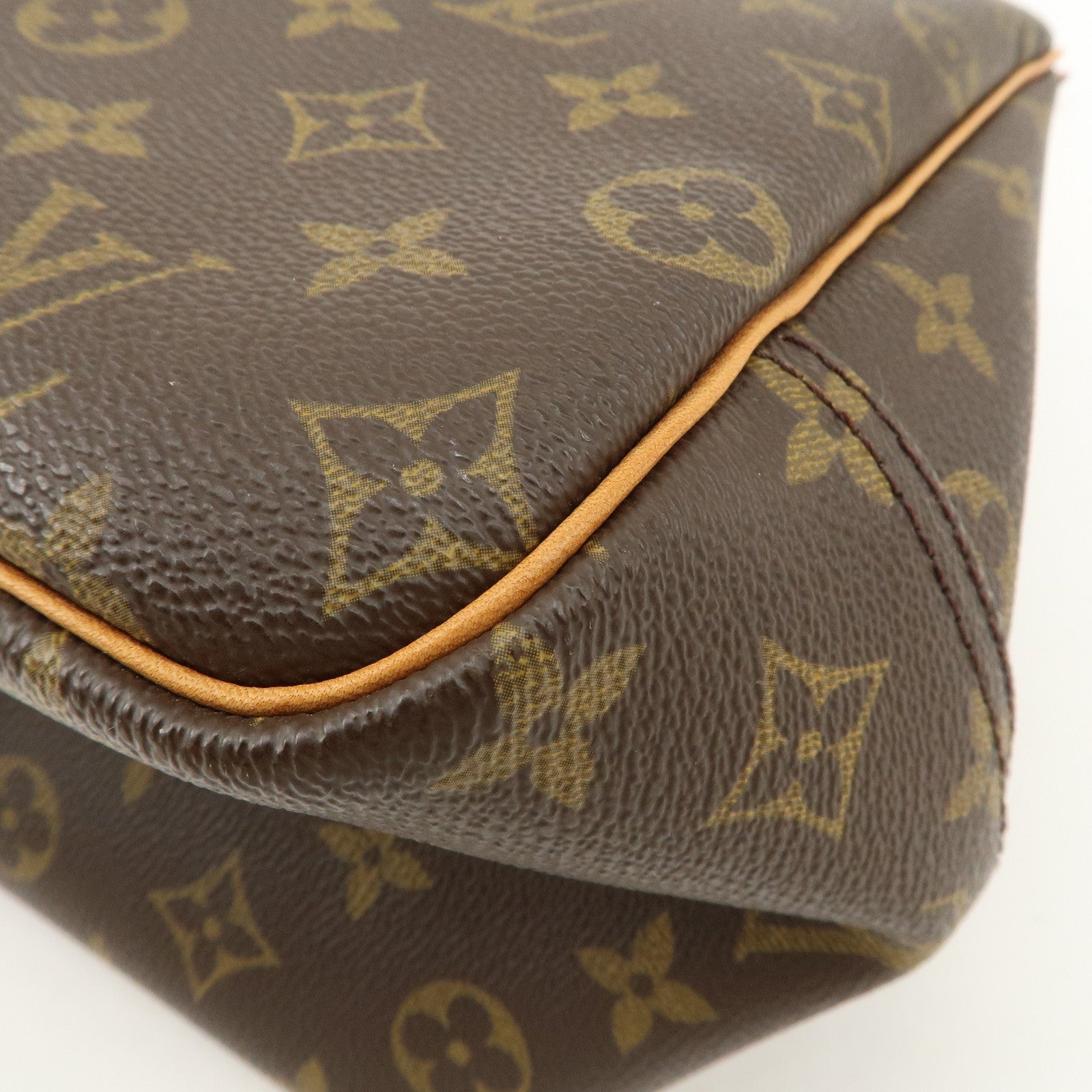 Louis Vuitton Leather Canvas Monogram Deauville Hand Bag Boston Bag Brown Gold Hardware M47270 Used