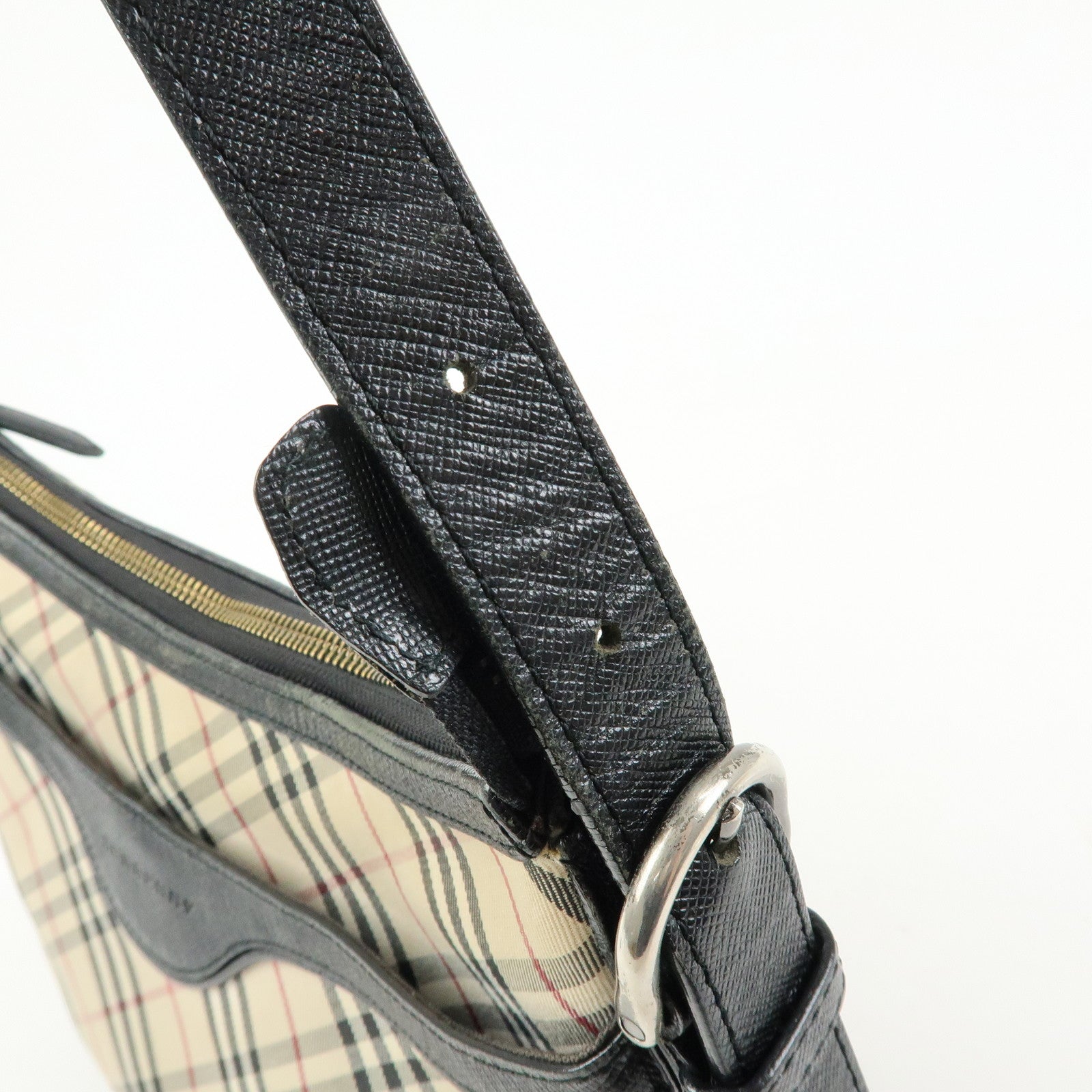 BURBERRY Nova Plaid Canvas Leather Shoulder Bag Beige Black