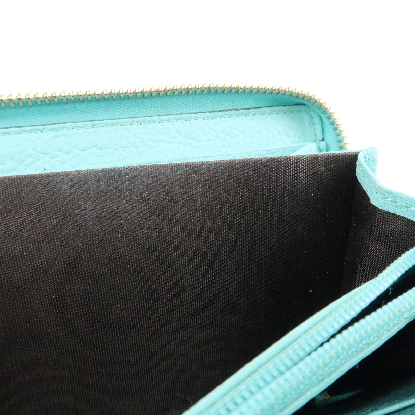 GUCCI Bamboo Leather Round Zippy Wallet Long Wallet Light Blue 307984 Used