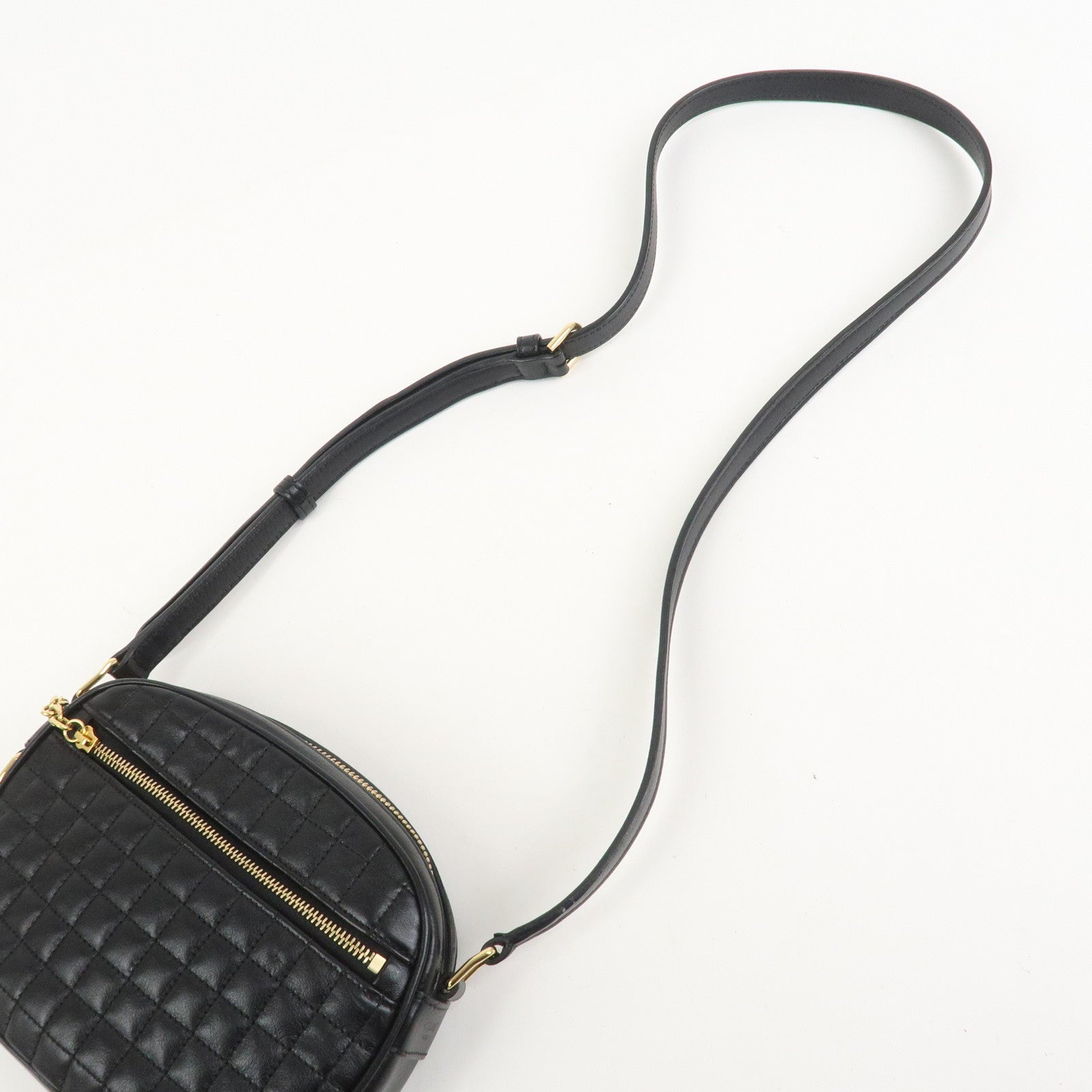 CELINE Calf Leather Shoulder Bag Crossbody Bag Black C Charm