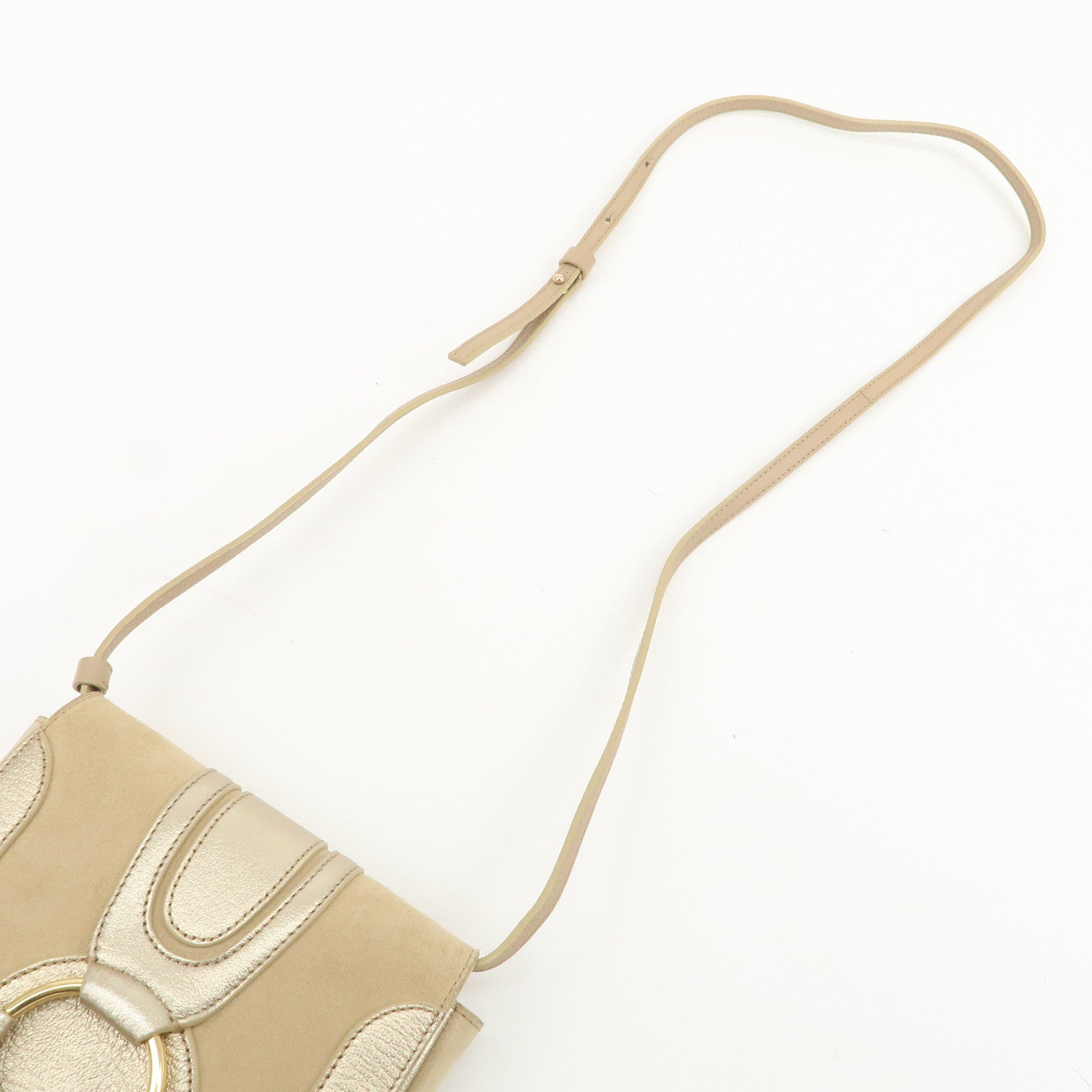 Chloe See By Chloe Hana Suede Leather Shoulder Crossbody Bag Gold