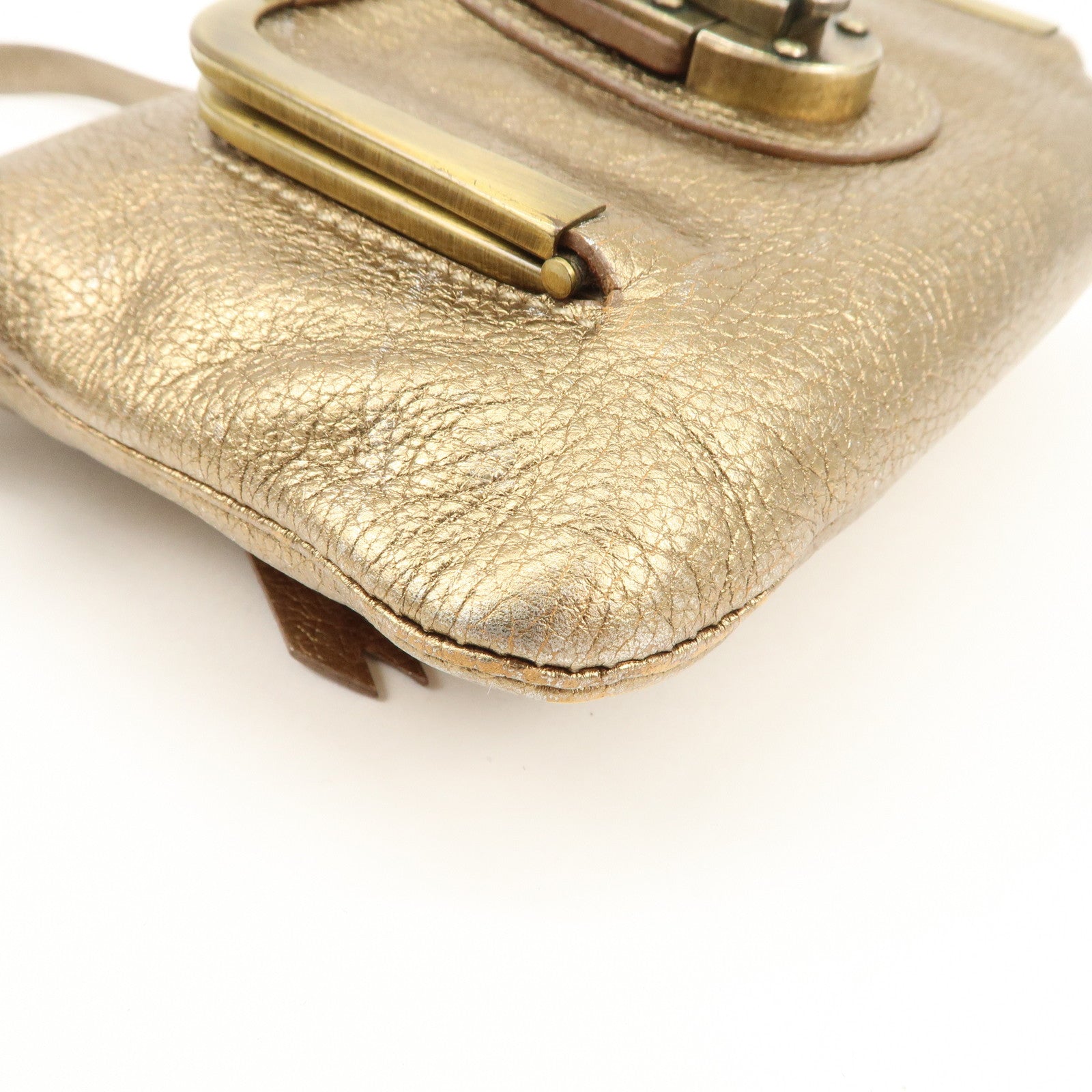 Chloe Logo Leather Shoulder Bag Hand Bag Gold Used