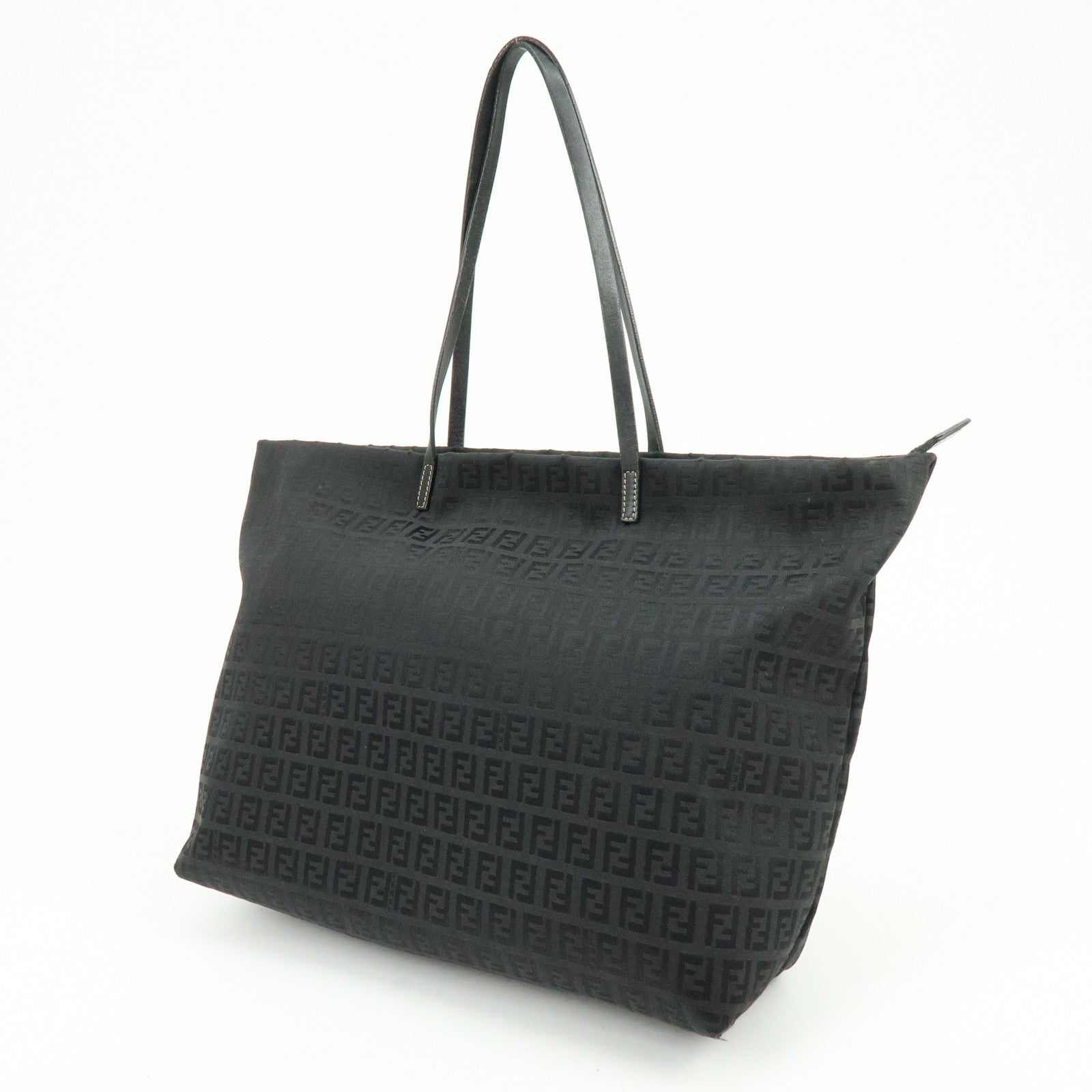 FENDI Zucchino Jacquard Canvas Leather Tote Bag Shoulder Bag 8BH025