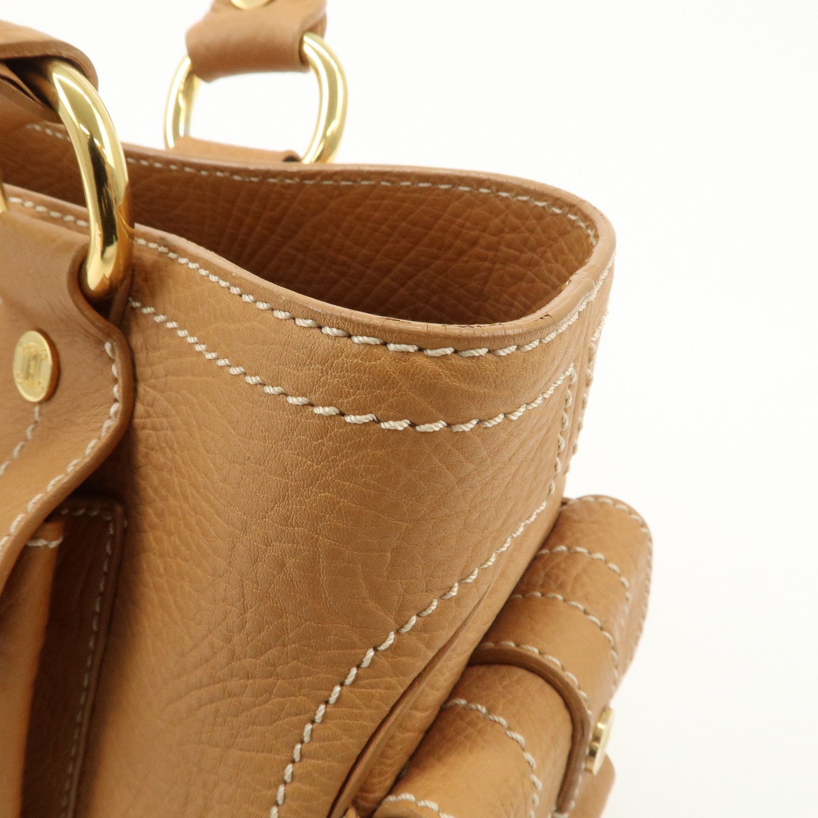 CELINE Leather Boogie Bag Hand Bag Tote Bag Camel
