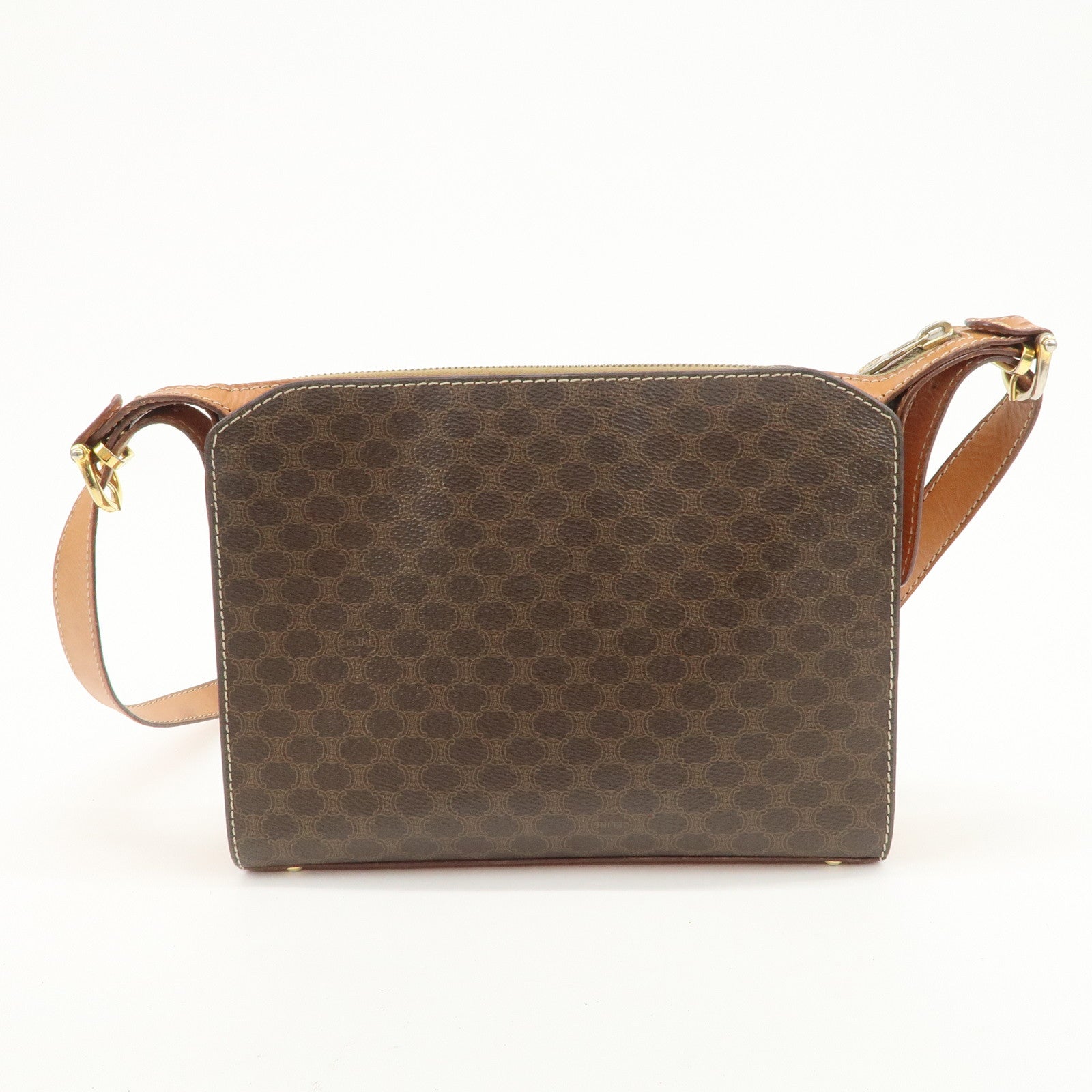 CELINE Macadam Logo PVC Leather Shoulder Bag Brown Gold