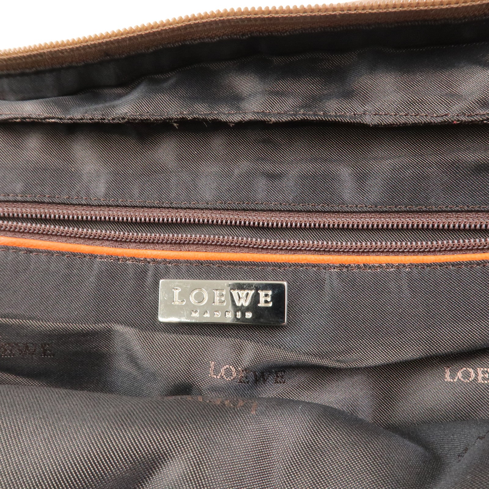 LOEWE Logo Nappa Leather Mini Hand Bag Boston Bag Brown