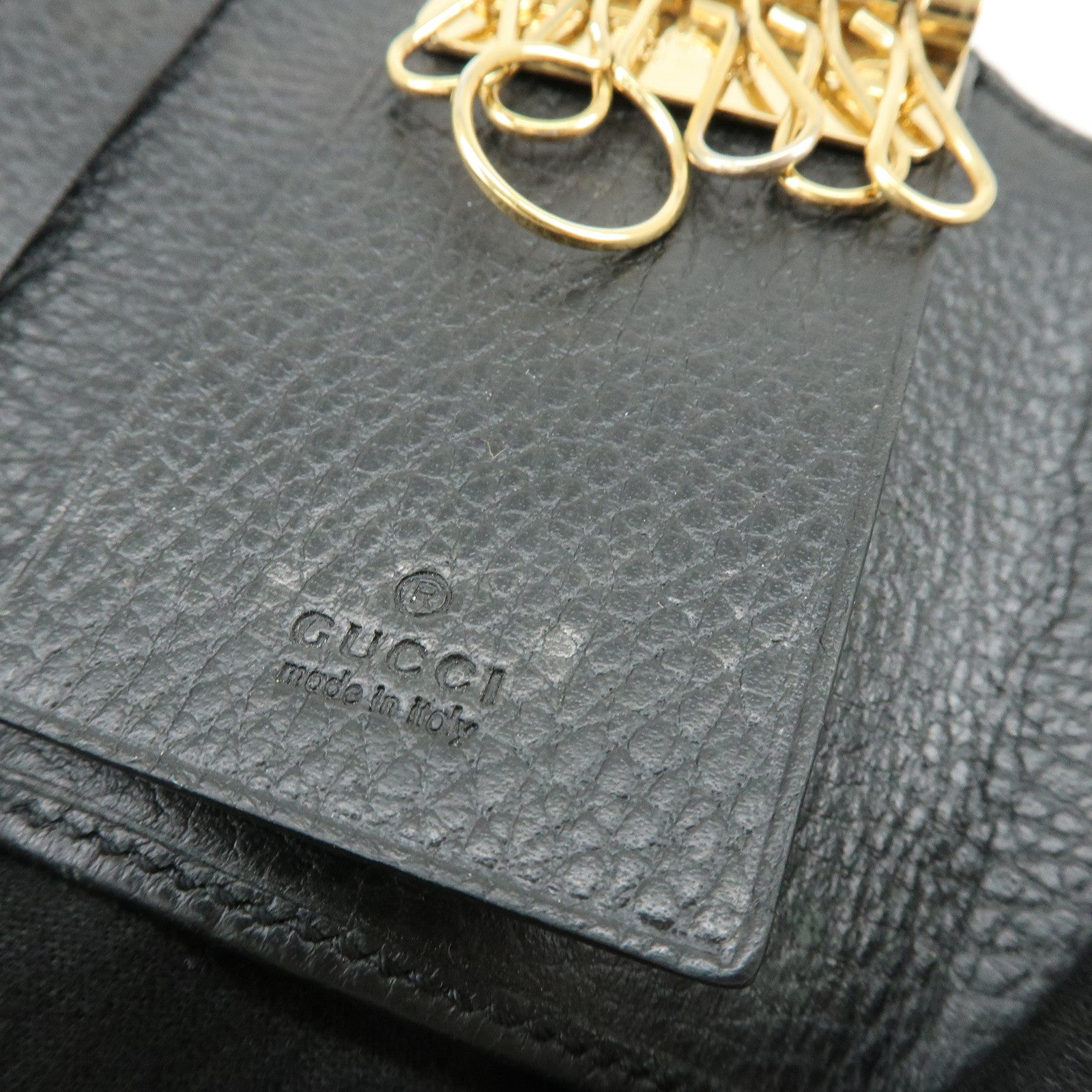 GUCCI Double G Leather 6 Key Case Key Holder Black 456118