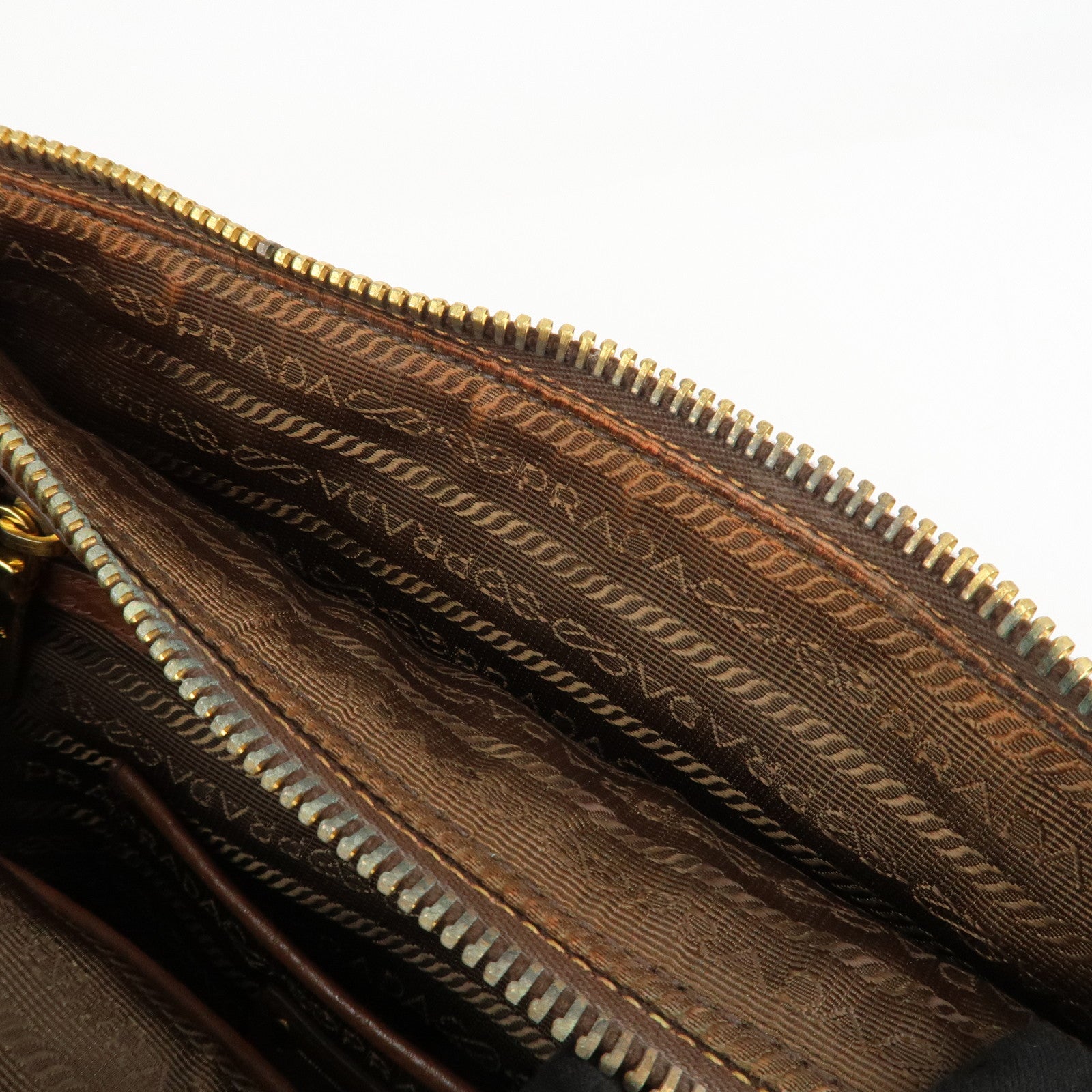 PRADA Logo Leather Hand Bag Tote Bag Brown