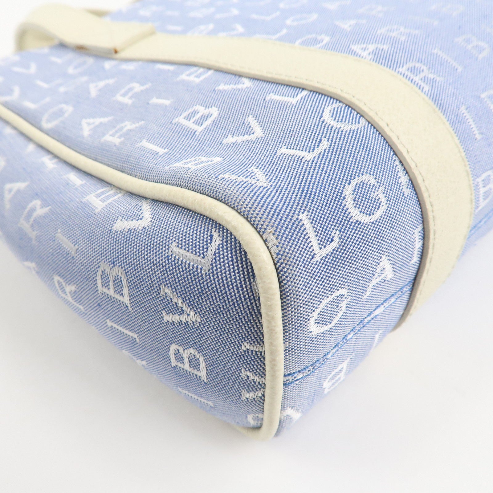 BVLGARI Logo Mania Canvas Leather Tote Bag Hand Bag Light Blue