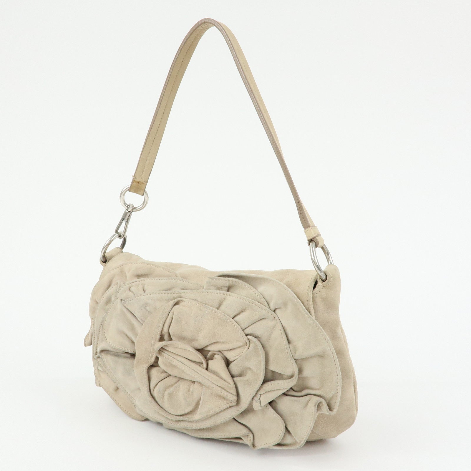 SAINT LAURENT PARIS Nadja Rive Gauche Suede Hand Bag Beige 112930