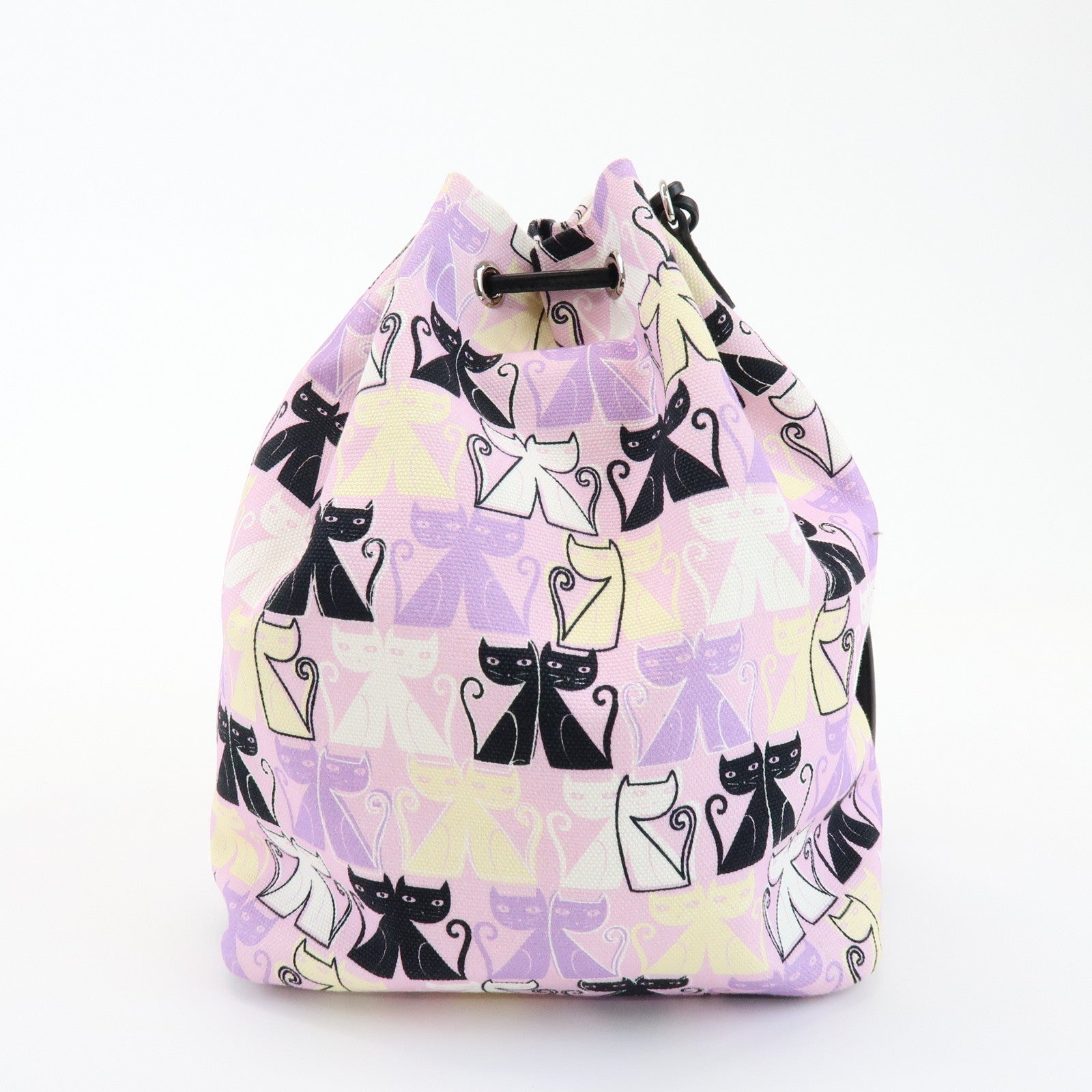 MIU MIU Logo Canvas CANAPA CATS Drawstring Pouch Bag Purple 5RM014