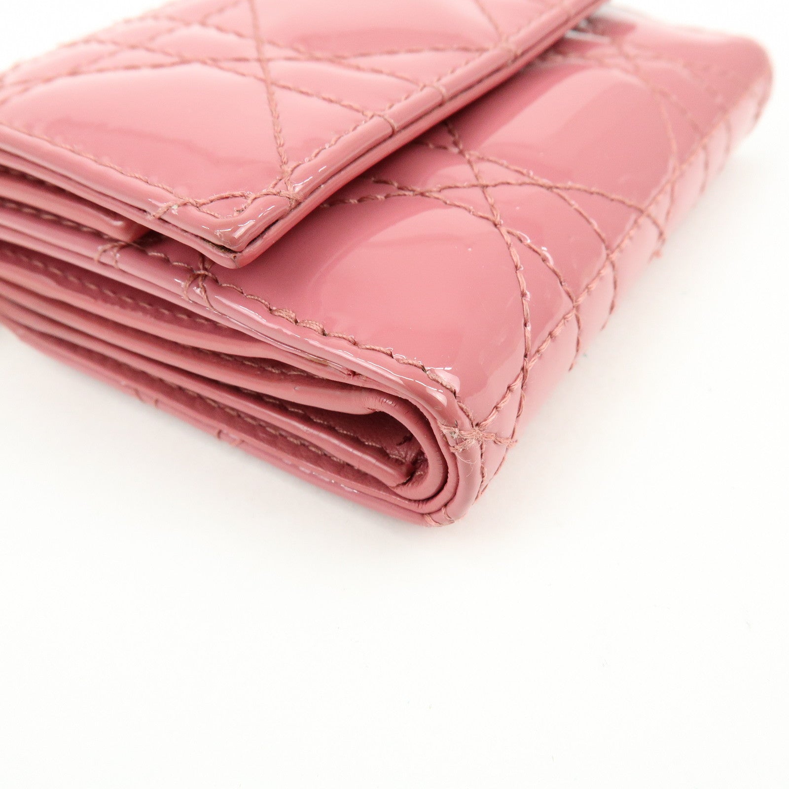 Christian Dior Canage Patent Leather Compact Wallet Pink