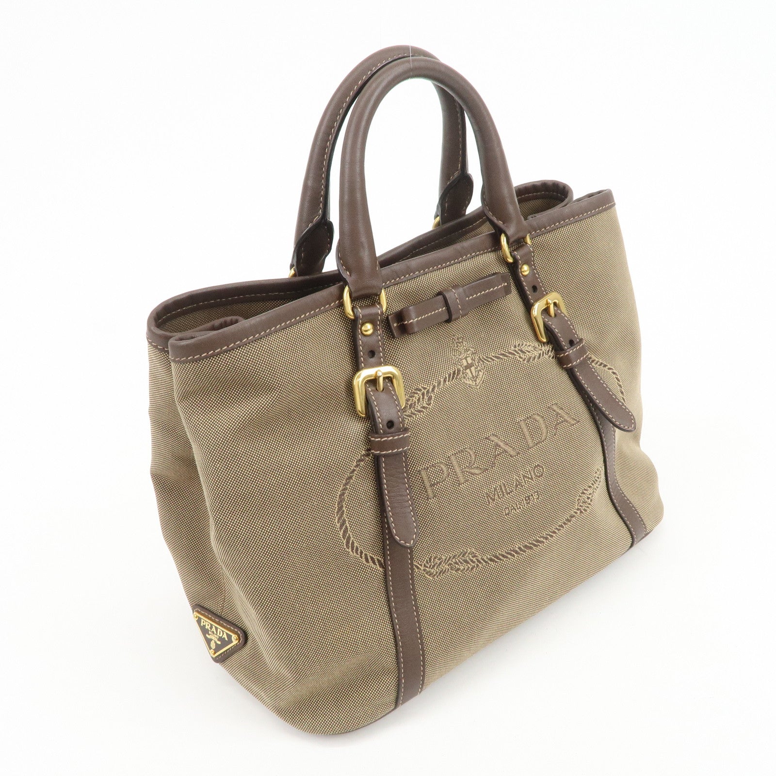 PRADA Jaguard Canvas Leather 2Way Tote Bag Shoulder Bag BN1841