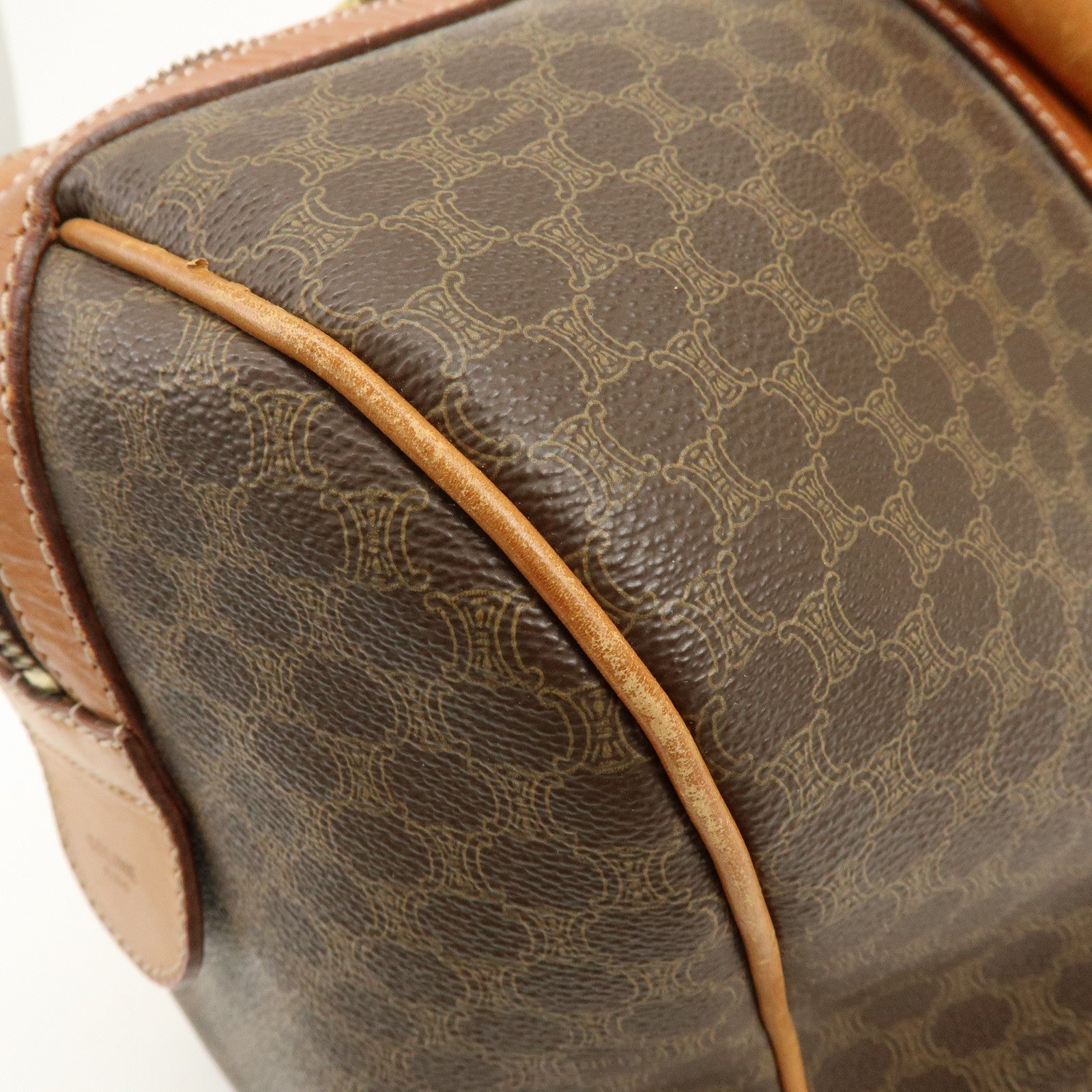 CELINE Macadam PVC Coated Canvas Leather Boston Bag Hand Bag Brown