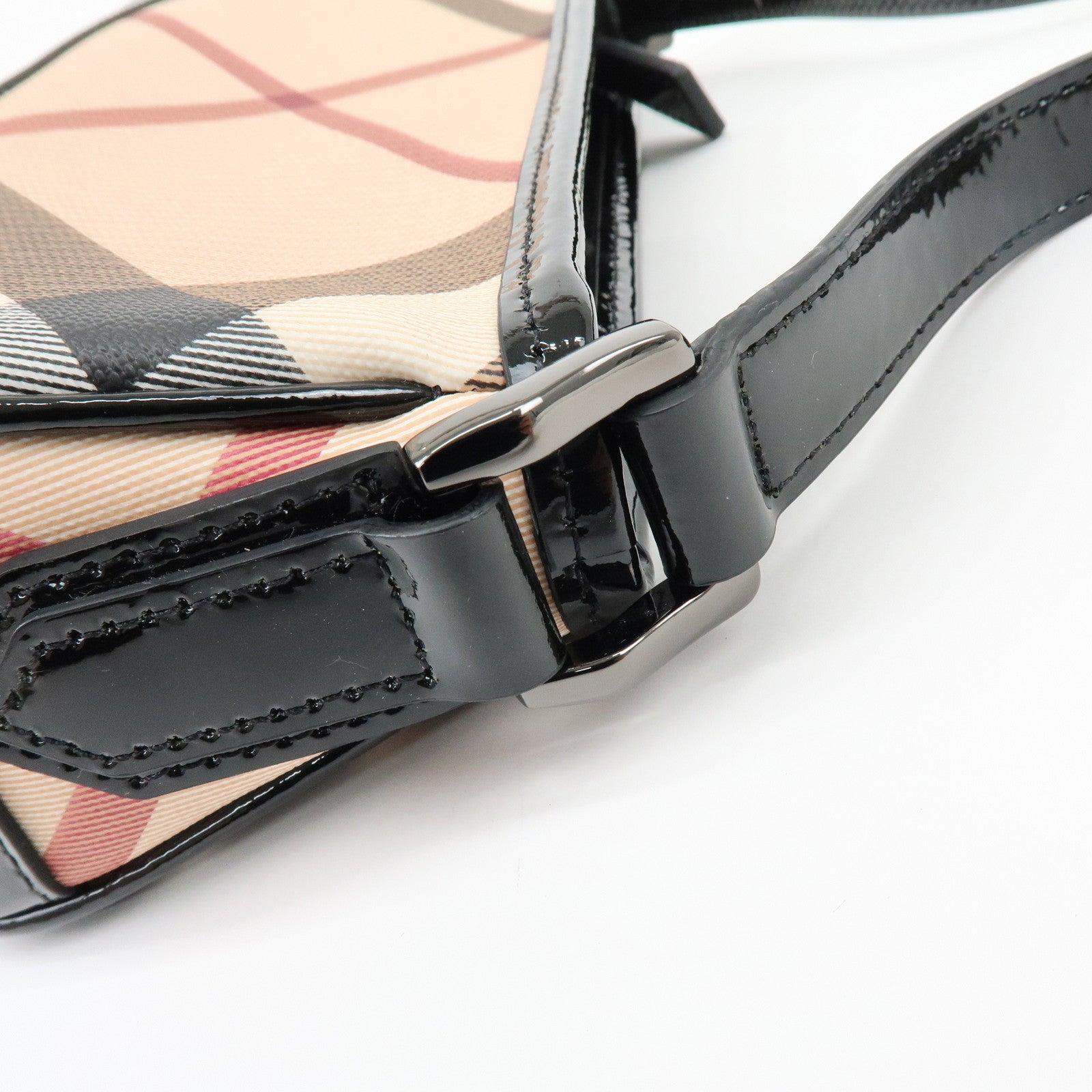 BURBERRY Nova Plaid PVC Patent Leather Hand Bag Beige Black