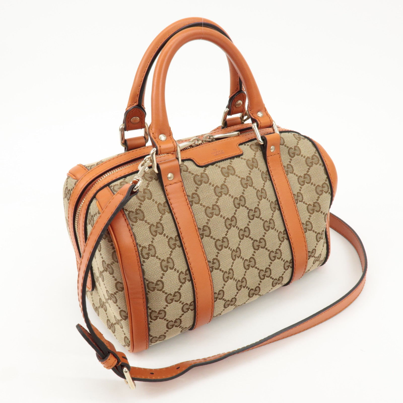 GUCCI GG Canvas Leather 2Way Mini Boston Bag Orange Beige 269876 Used