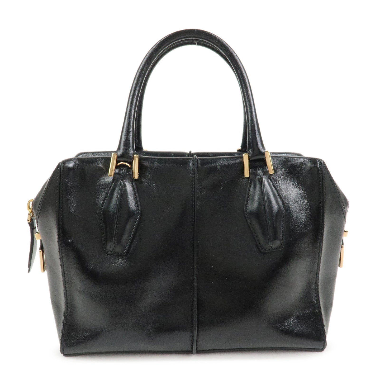 TOD’S D Cube Leather 2 Way Bag Hand Bag Shoulder Bag Black Gold
