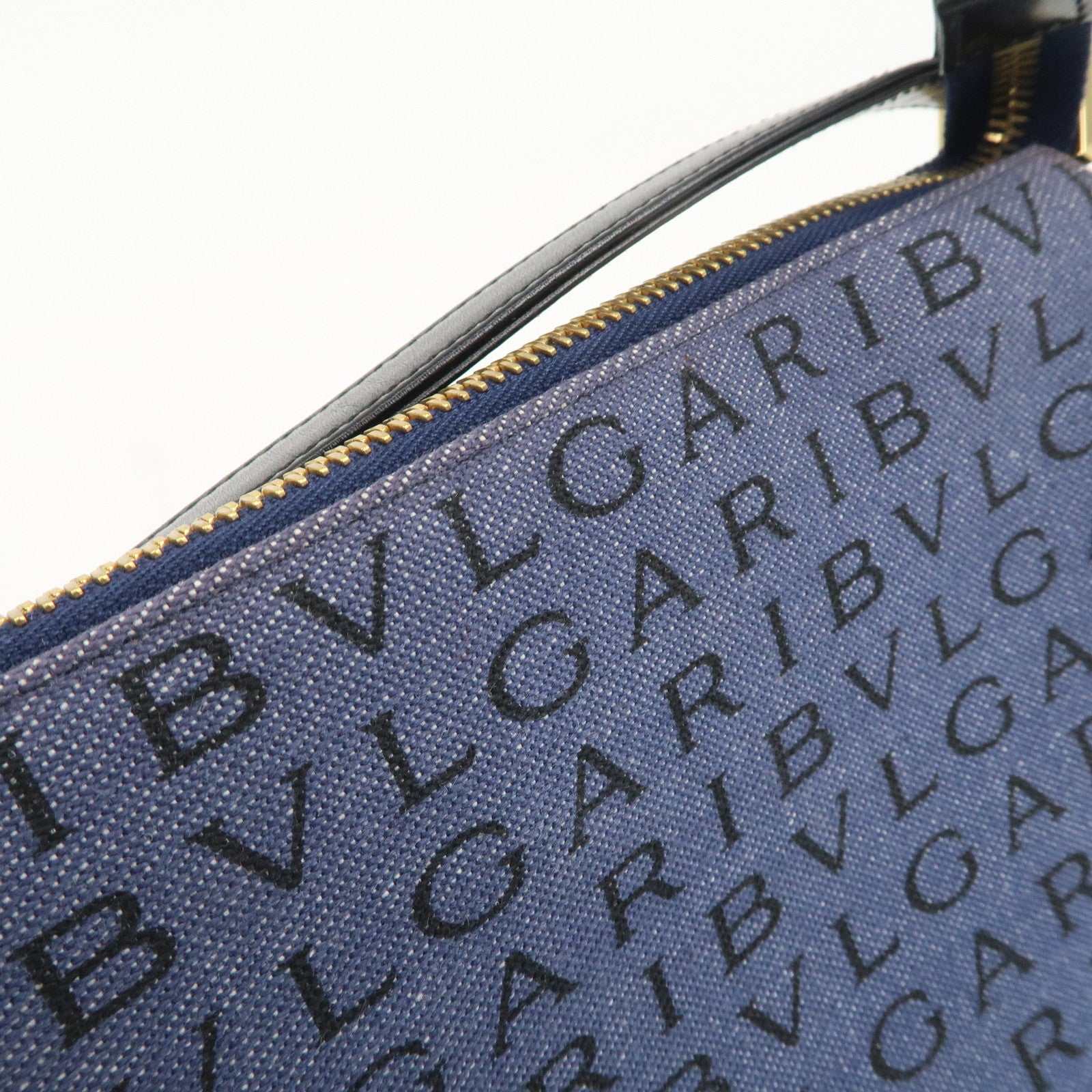 BVLGARI Logo Mania Canvas Leather Shoulder Bag Hand Bag Denim Black