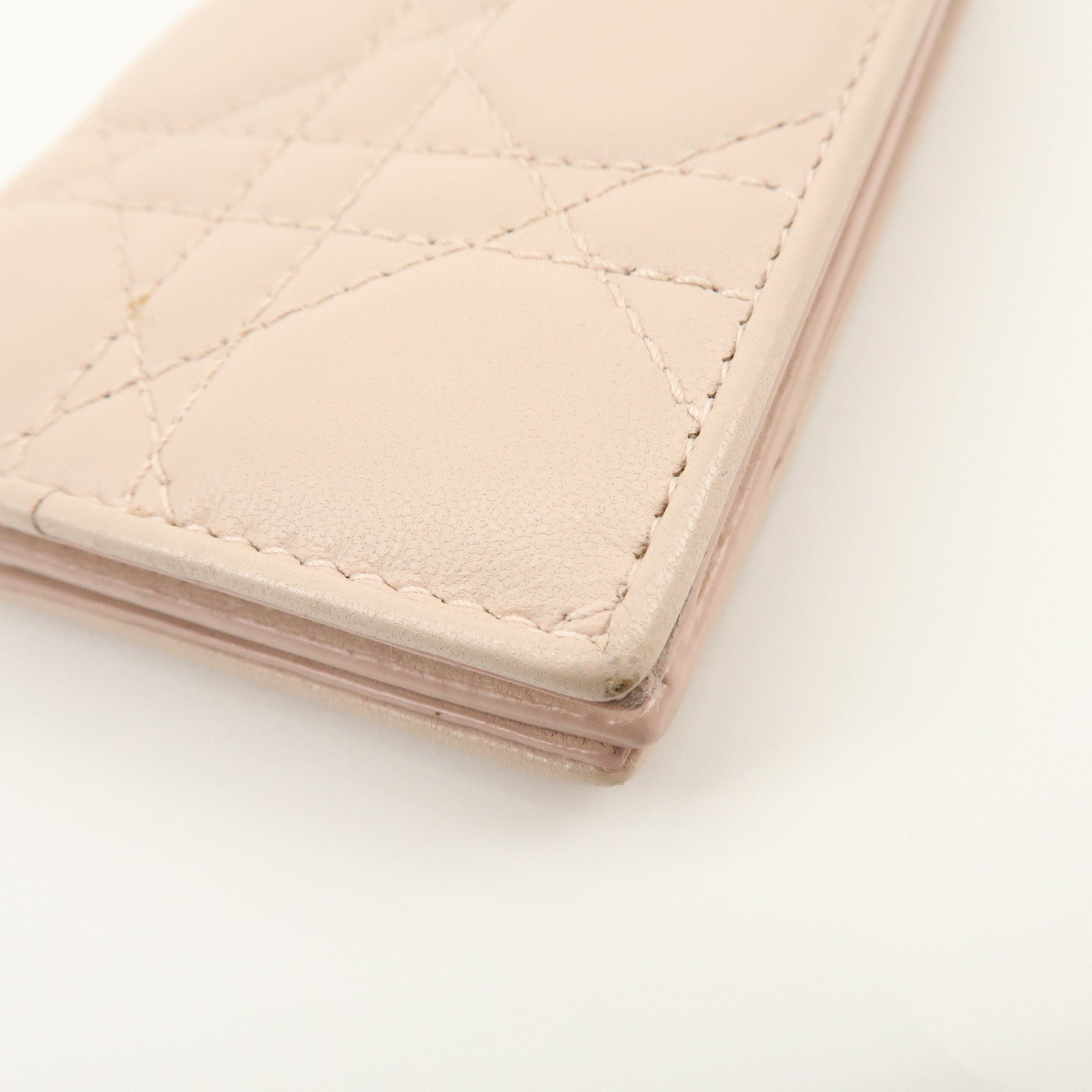 Christian Dior Lady Dior Canage Leather Card Case Pink Beige