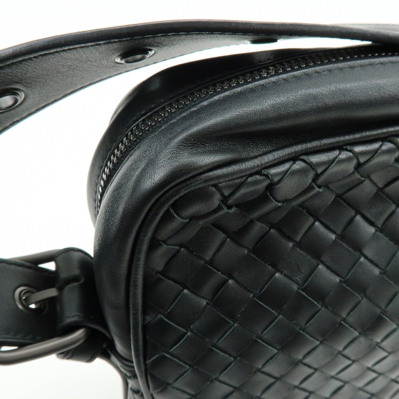 BOTTEGA VENETA Intrecciato Leather Shoulder Bag Black 163313