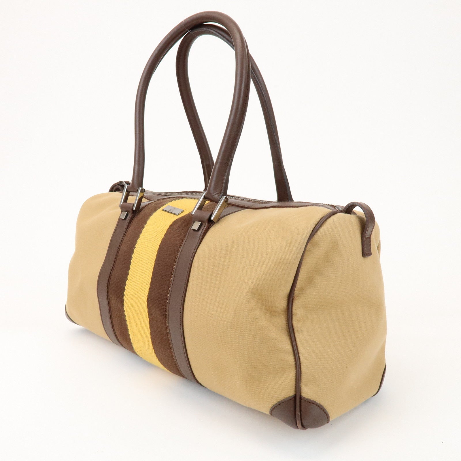 GUCCI Sherry Canvas Leather Boston Hand Bag Brown 000.0846.200047