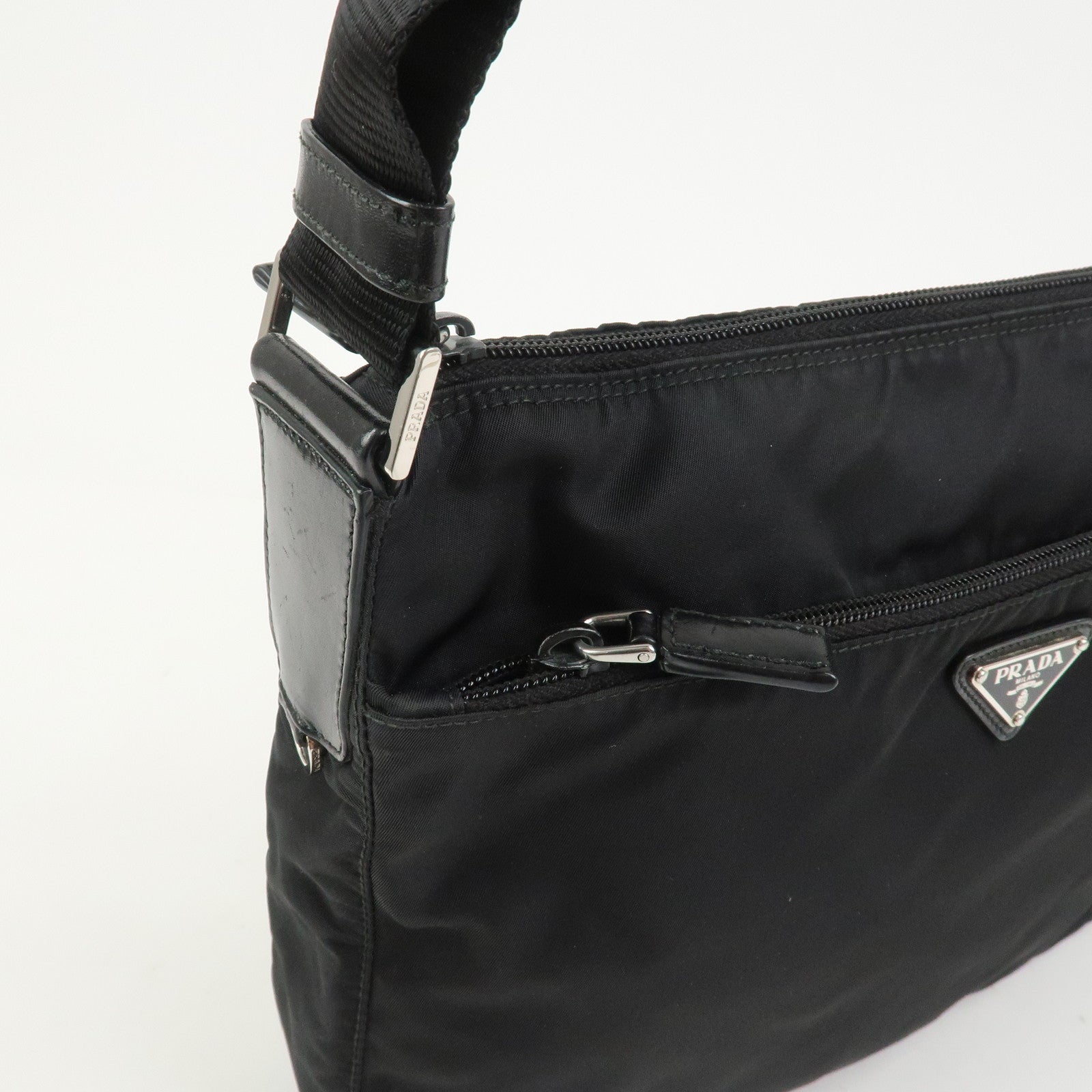 PRADA Triangle Logo Nylon Shoulder Bag Crossbody Bag Black 1BC421