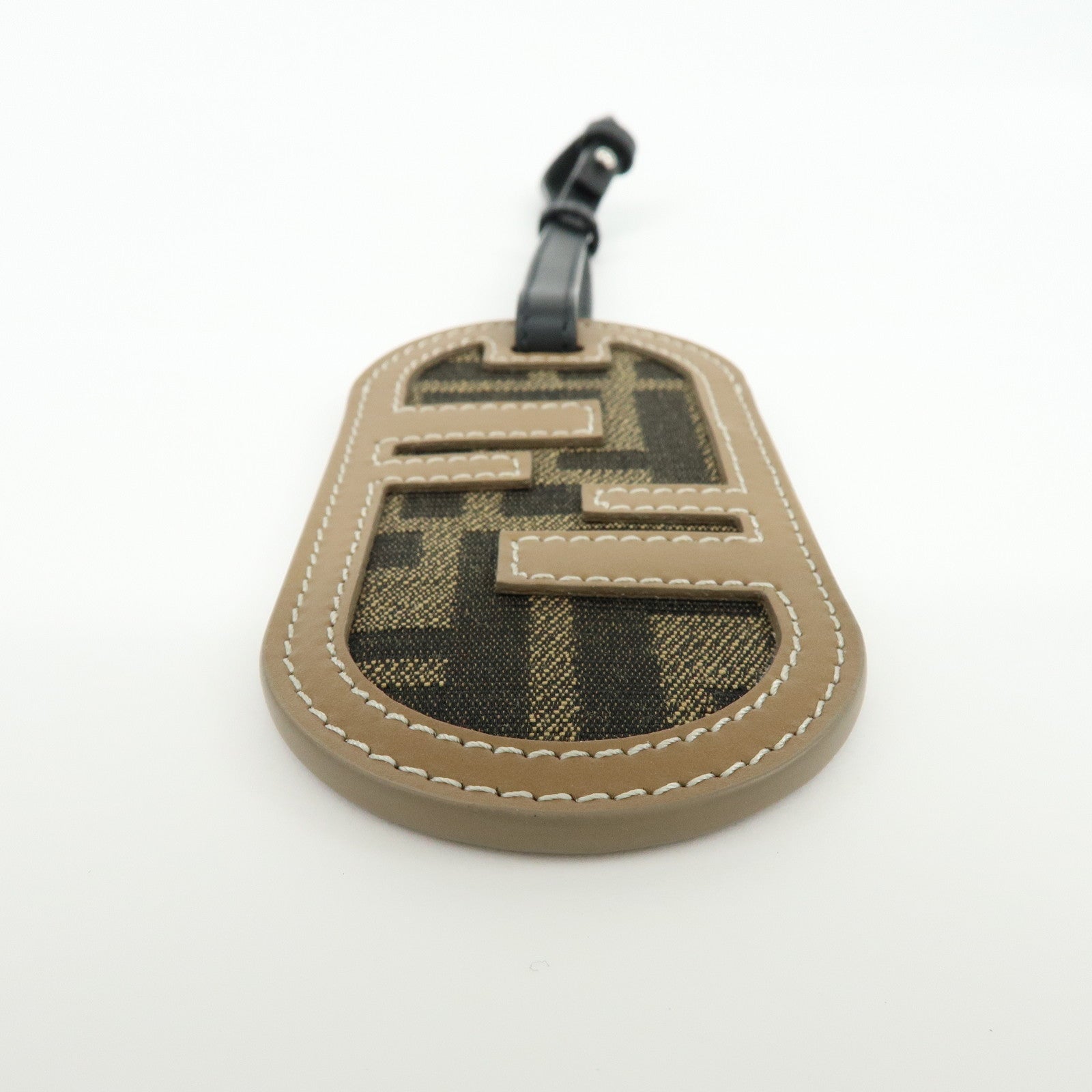 FENDI Zucca Leather Canvas Bag Charm Key Chain Brown Black