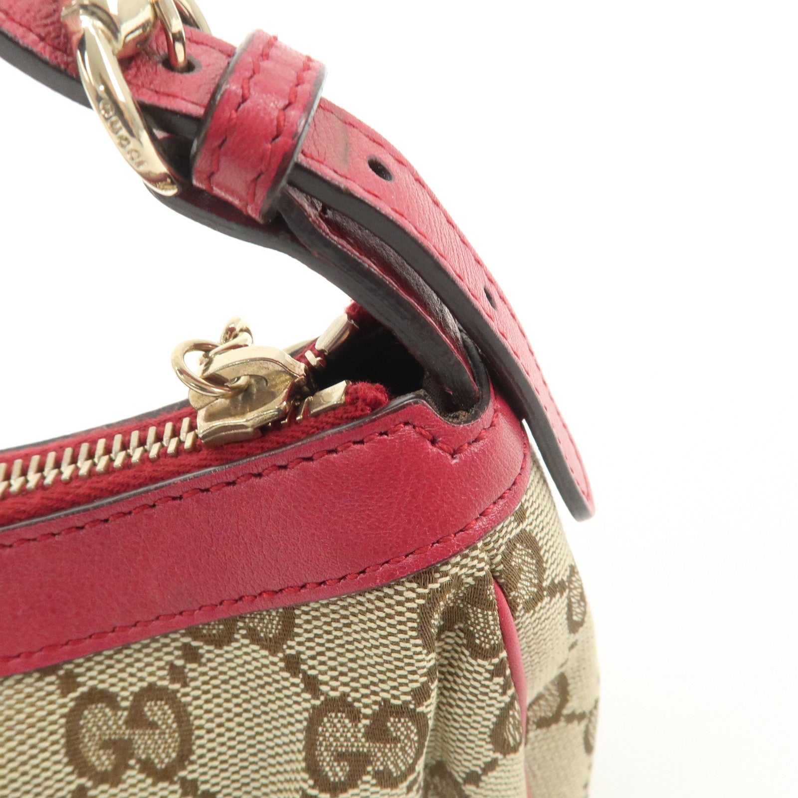 GUCCI Lovely Heart GG Canvas Leather Hand Bag Beige Red 245938 Used