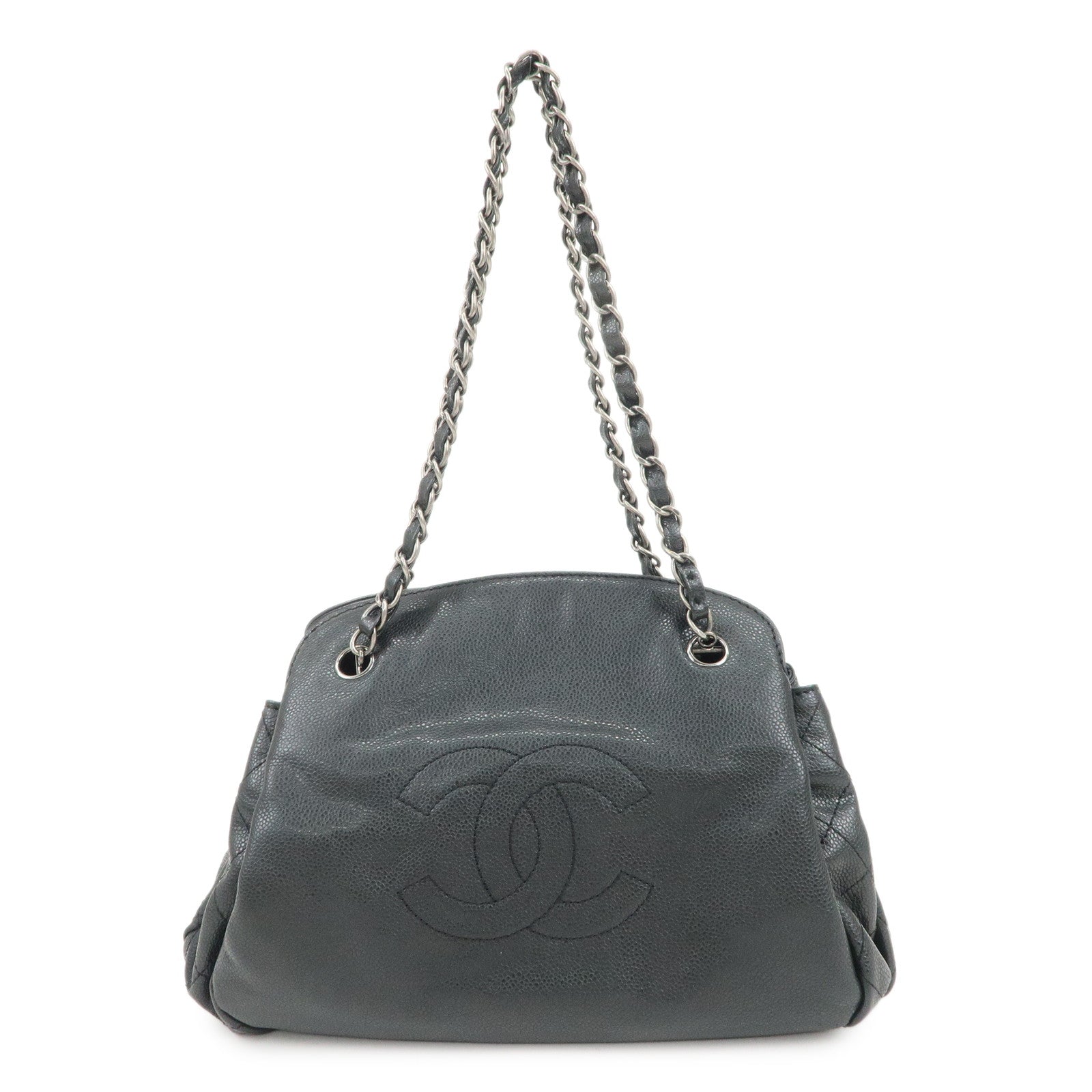 CHANEL COCO Mark Caviarskin Chain Shoulder Bag Black Silver