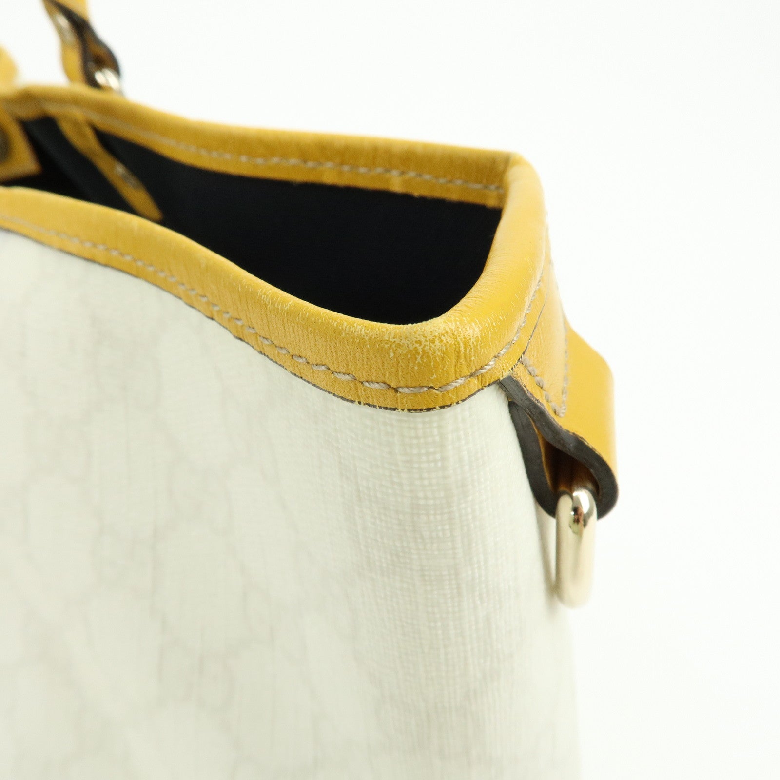 GUCCI GG Supreme Leather Tote Bag Hand Bag White Yellow 197954