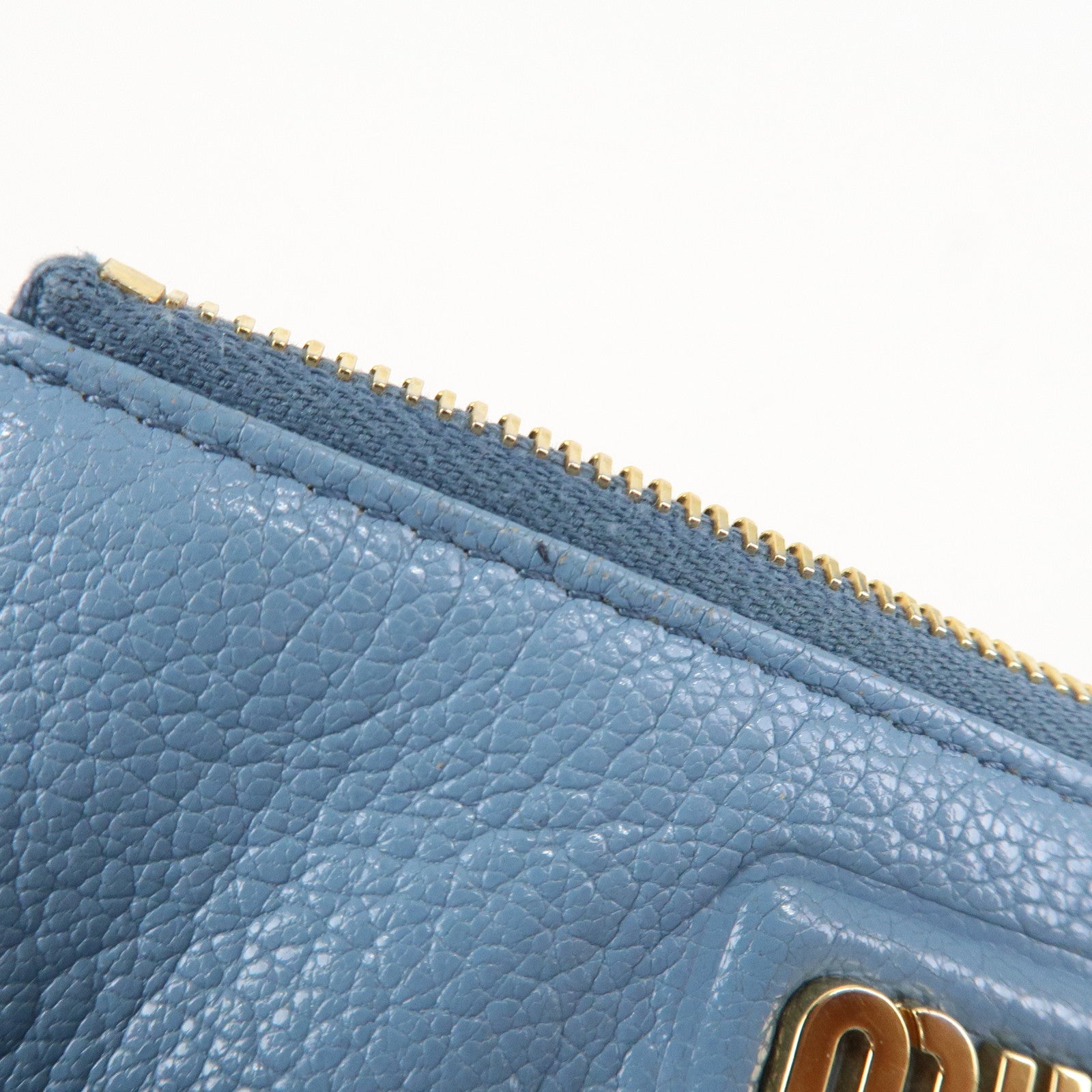 MIU MIU Leather Fragment Case Card Case Light Blue 5MB060 Used
