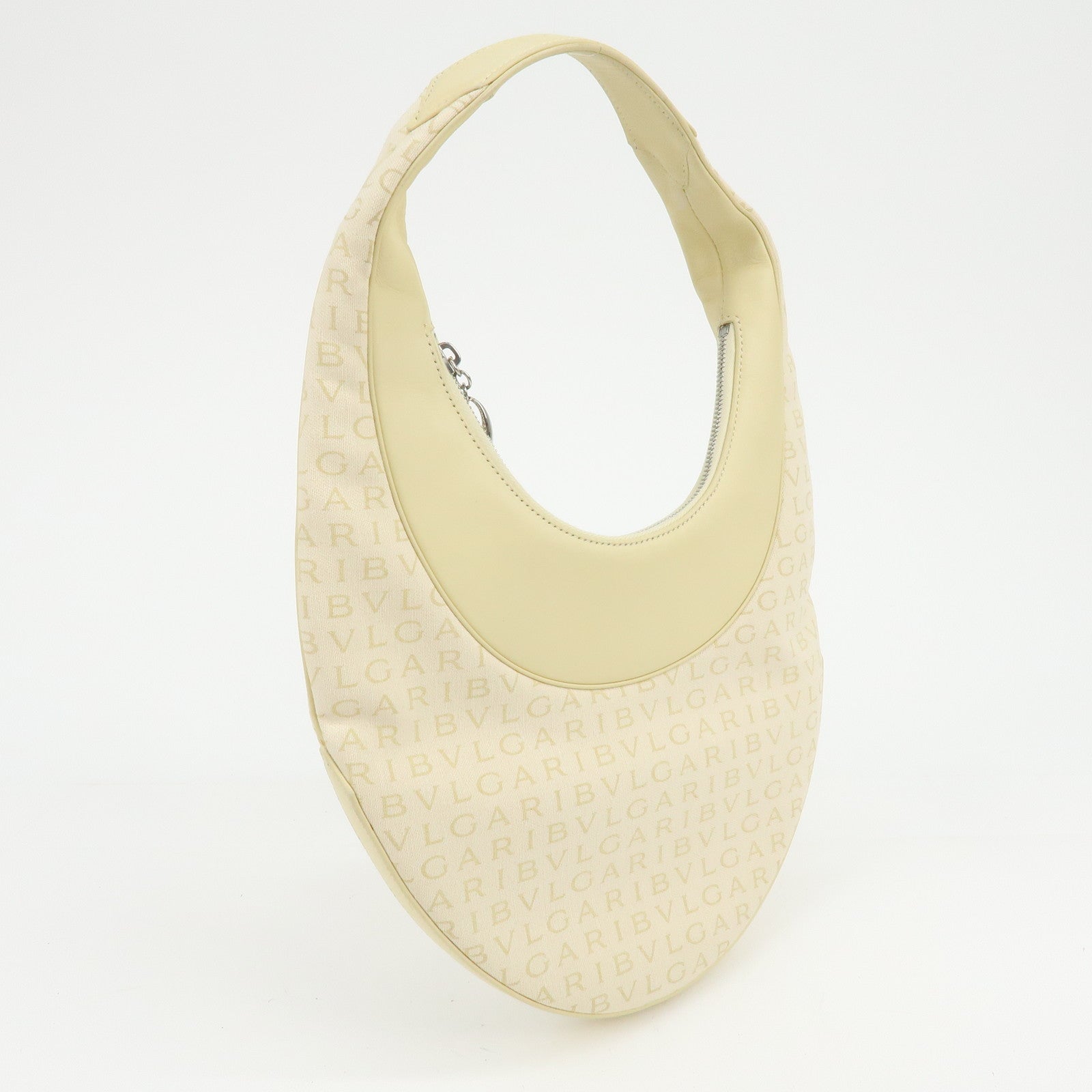 BVLGARI Logo Mania Canvas Leather Shoulder Bag Yellow Beige