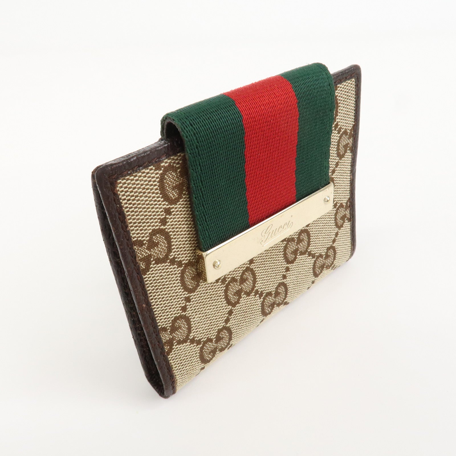 GUCCI Sherry GG Canvas Leather Bifold Compact Wallet Beige 181670