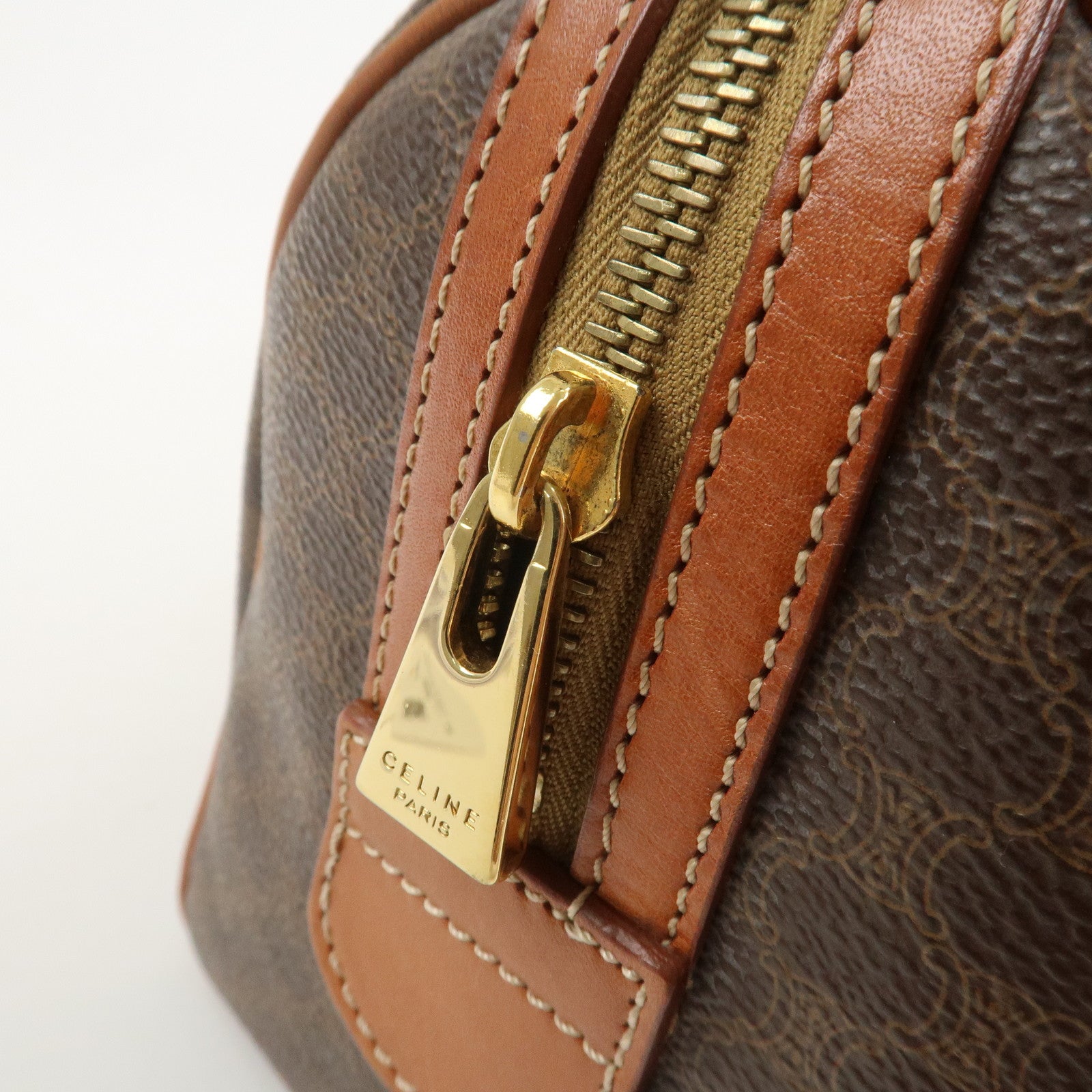 CELINE Macadam PVC Leather Boston Bag Hand Bag Brown