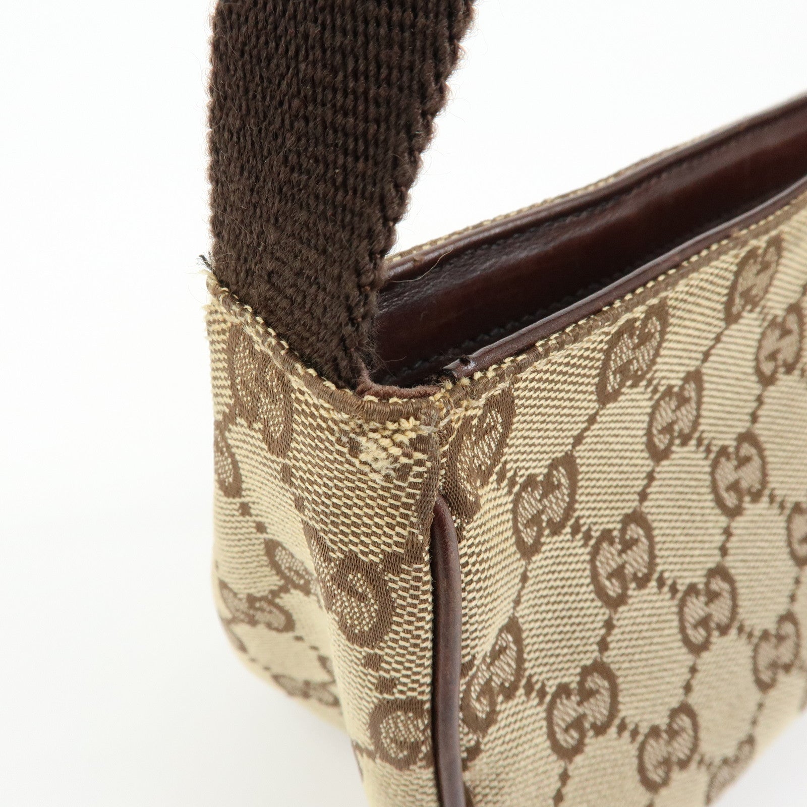 GUCCI GG Canvas Leather Mini Hand Bag Pouch Beige Brown 106644