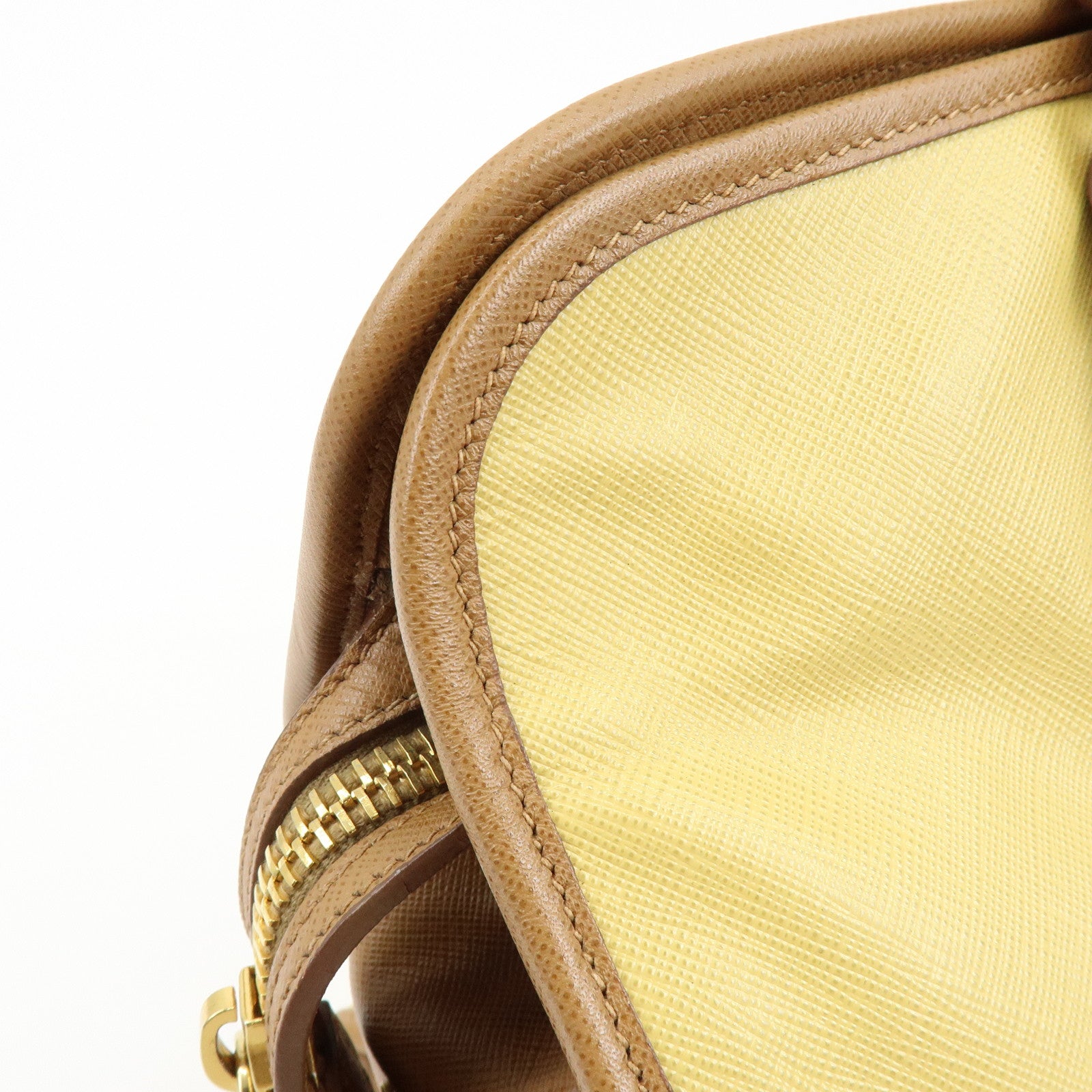 PRADA Triangle Logo Saffiano Leather Boston Bag Mustard Light Brown