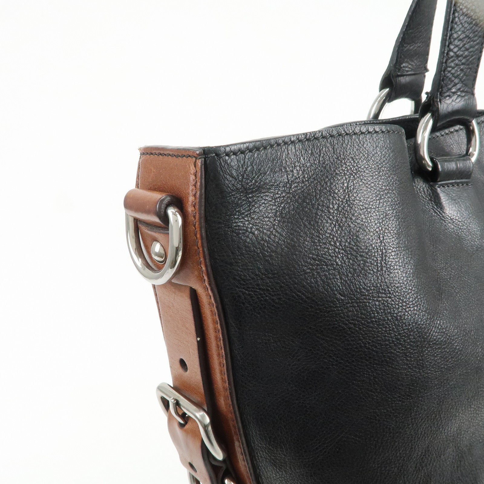 PRADA Leather 2Way Bag Tote Bag Shoulder Bag Black VA0801