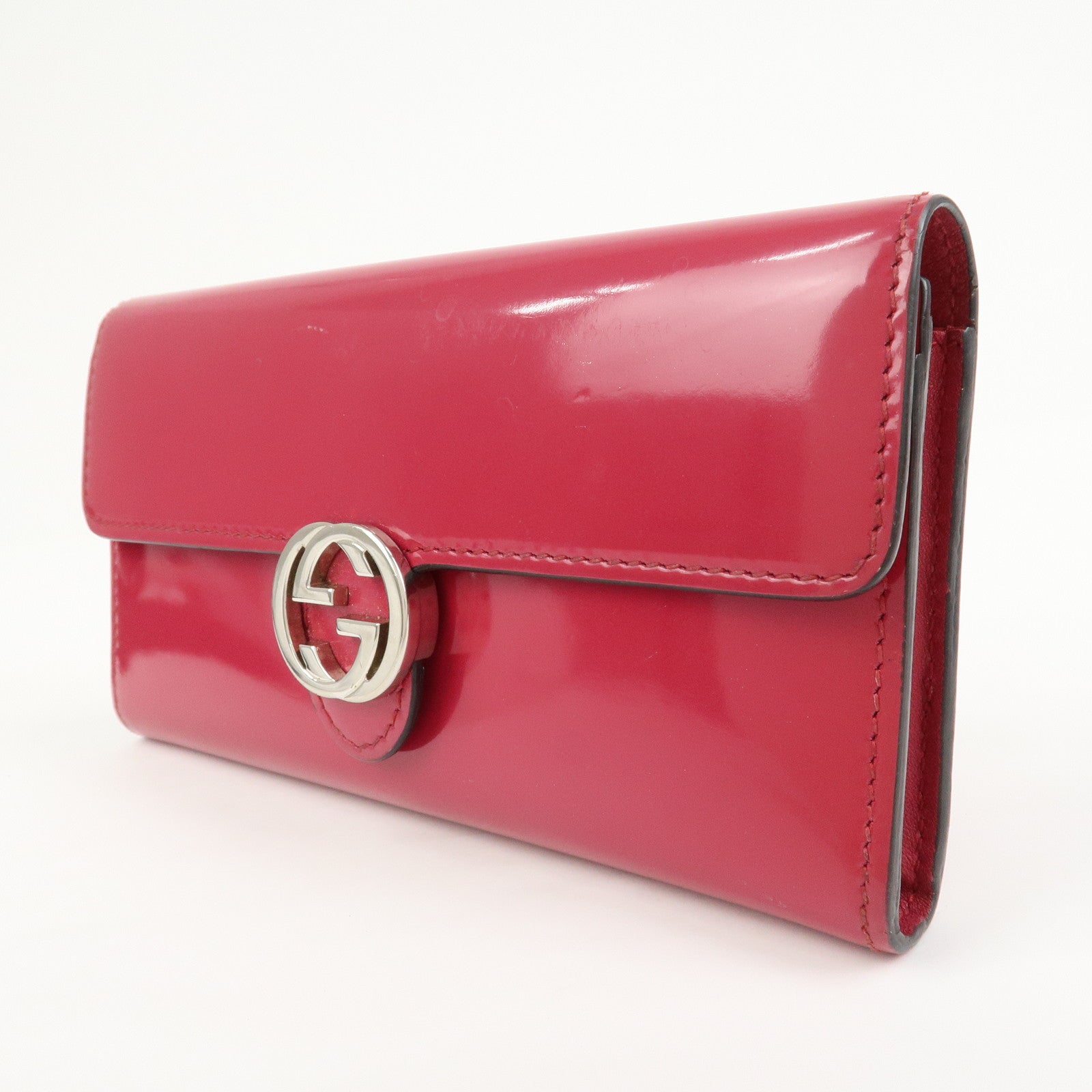 GUCCI Guccissima Interlocking G Patent Leather Wallet Pink 369663
