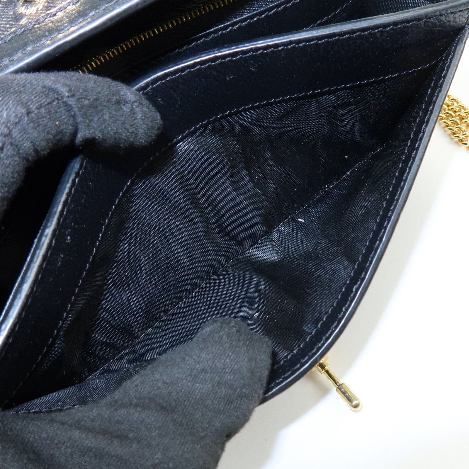 GUCCI Jackie 1961 GG Denim Calf Leather Chain Wallet 652681.0416