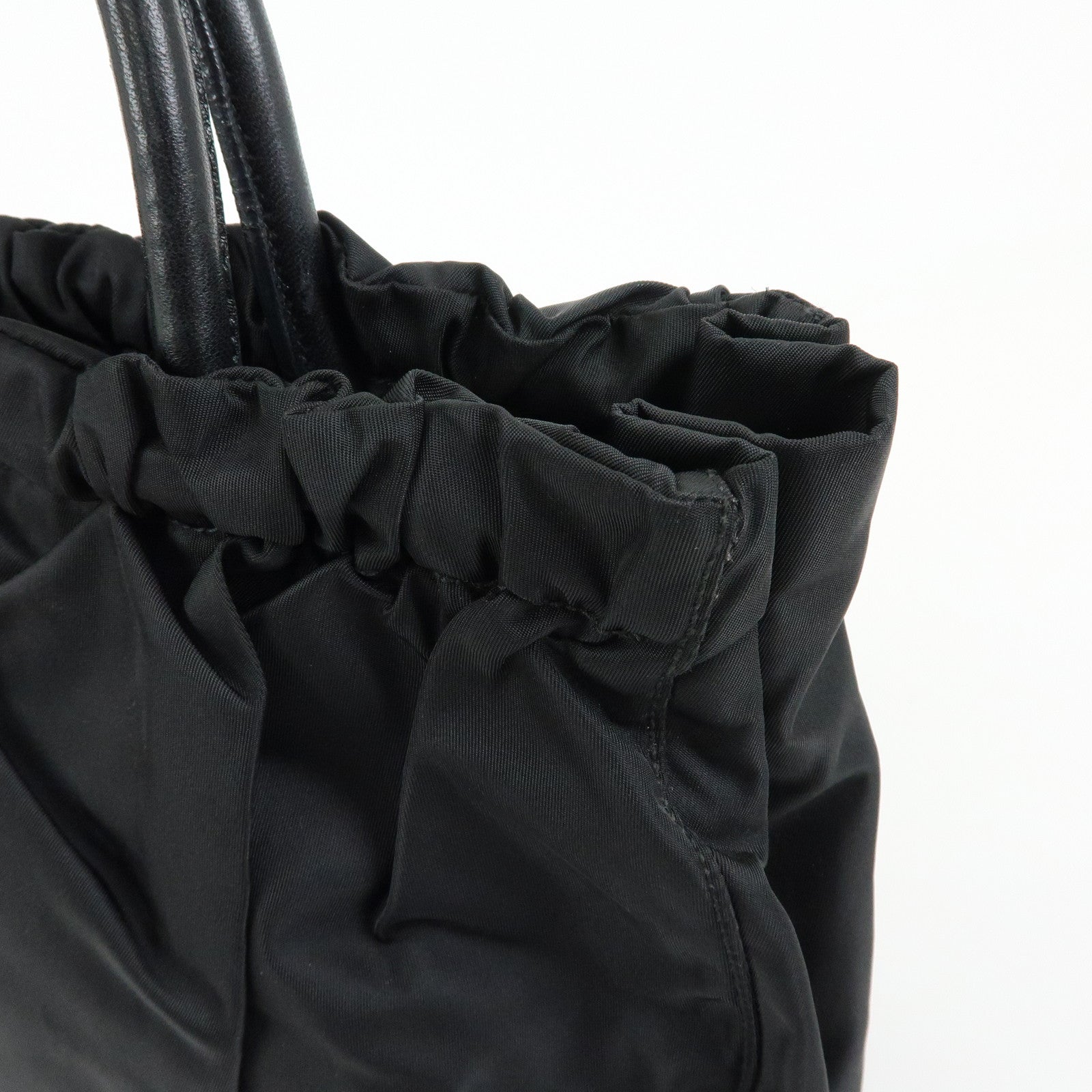 PRADA Triangle Logo Ribbon Nylon Leather 2Way Hand Bag Black BN1631
