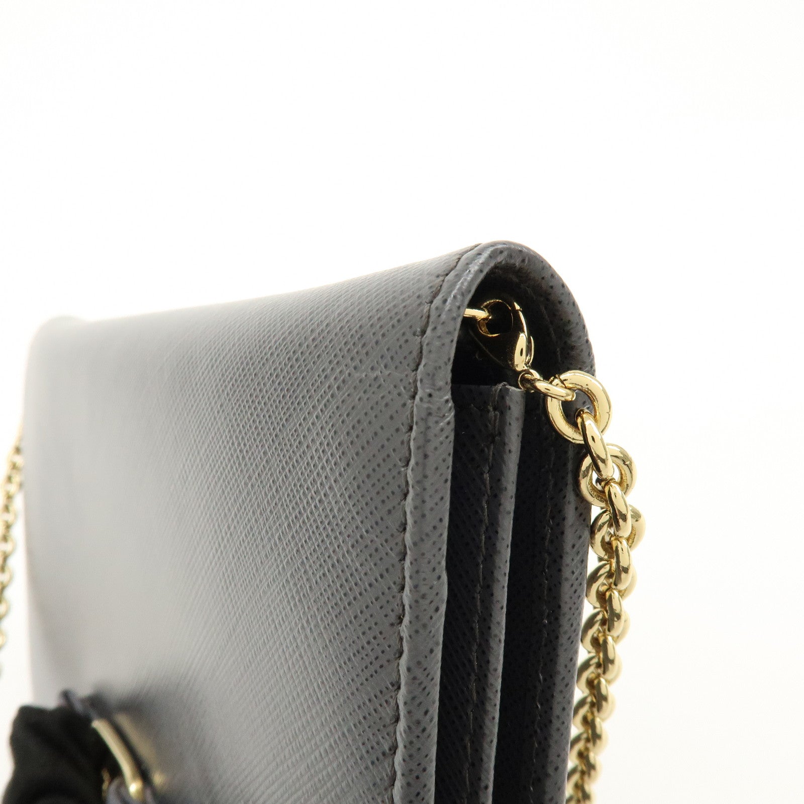 Ferragamo Varra Ribbon Leather Chain Shoulder Bag Wallet Gray