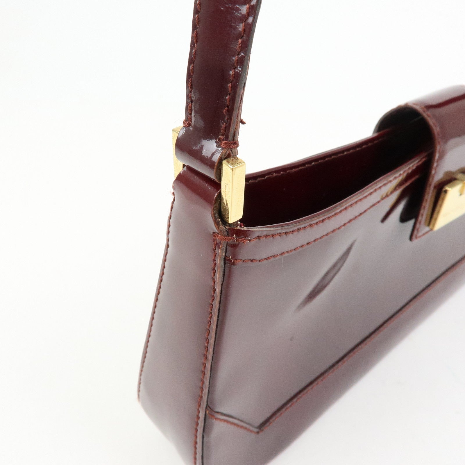 Ferragamo Patent Leather Shoulder Bag Hand Bag Bordeaux