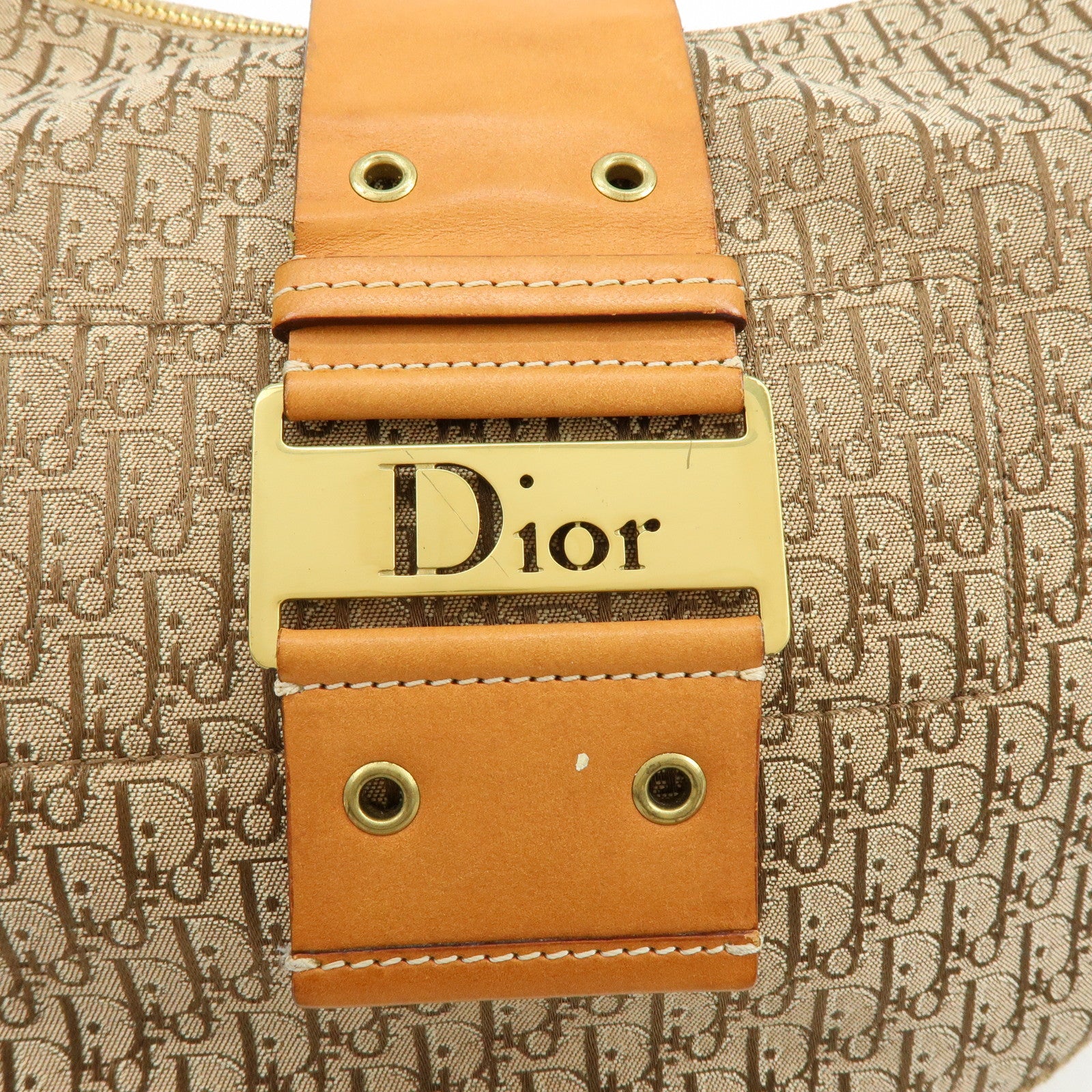 Christian Dior Trotter Canvas Leather Shoulder Crossbody Bag Beige