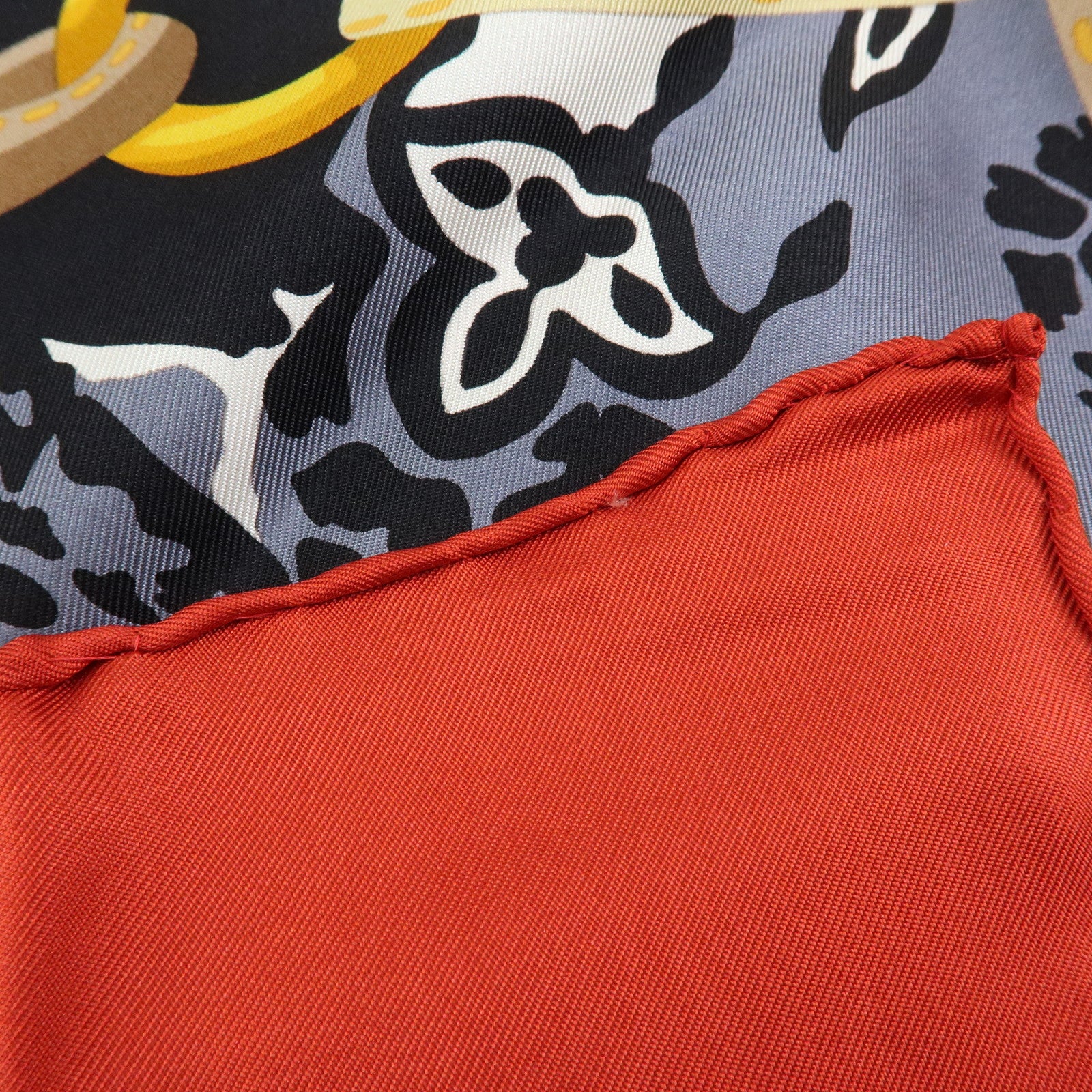 CELINE Silk 100% Scarf Flower Belt Motif Black Red Gold