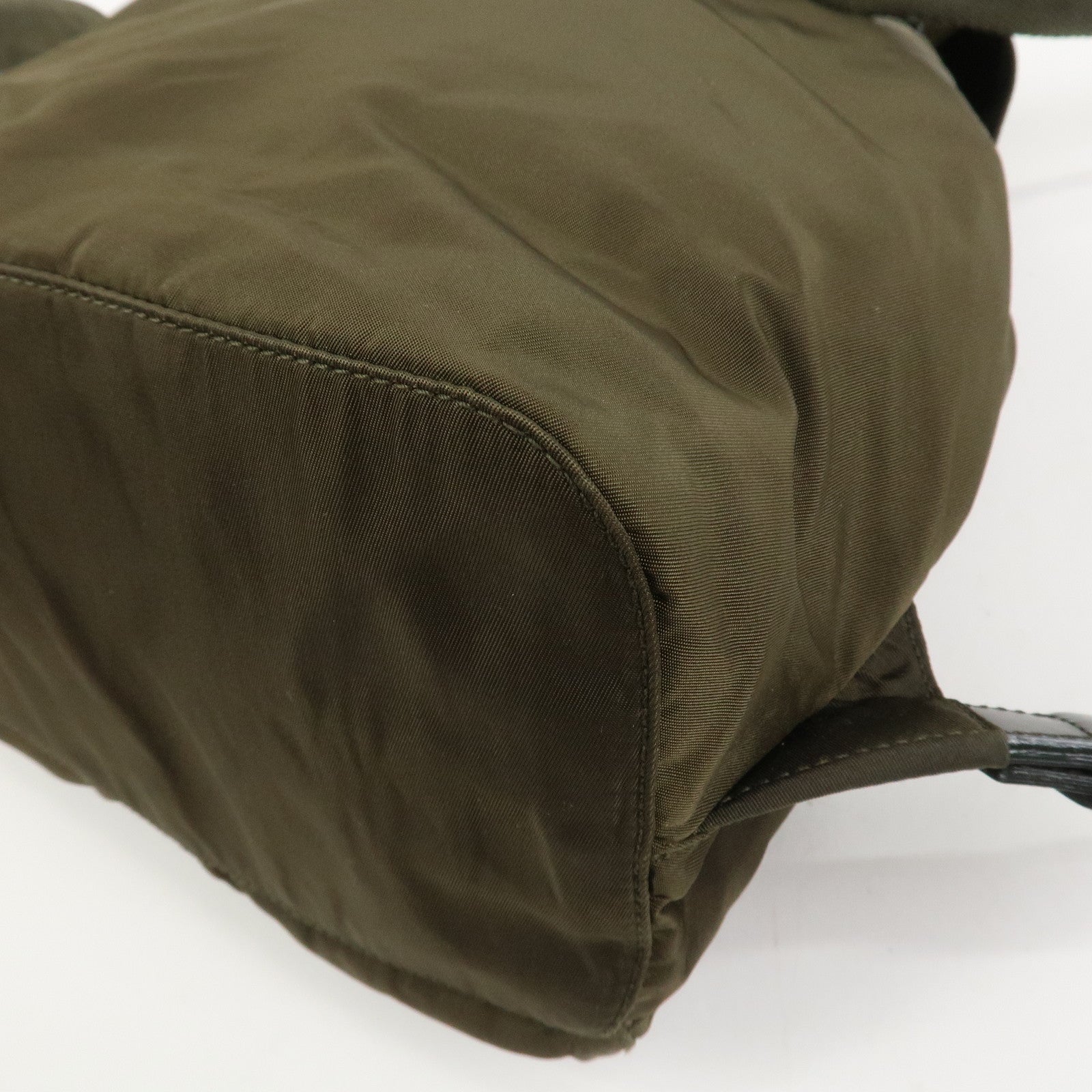 PRADA Triangle Logo Nylon Leather Backpack Rucksack Khaki B6677