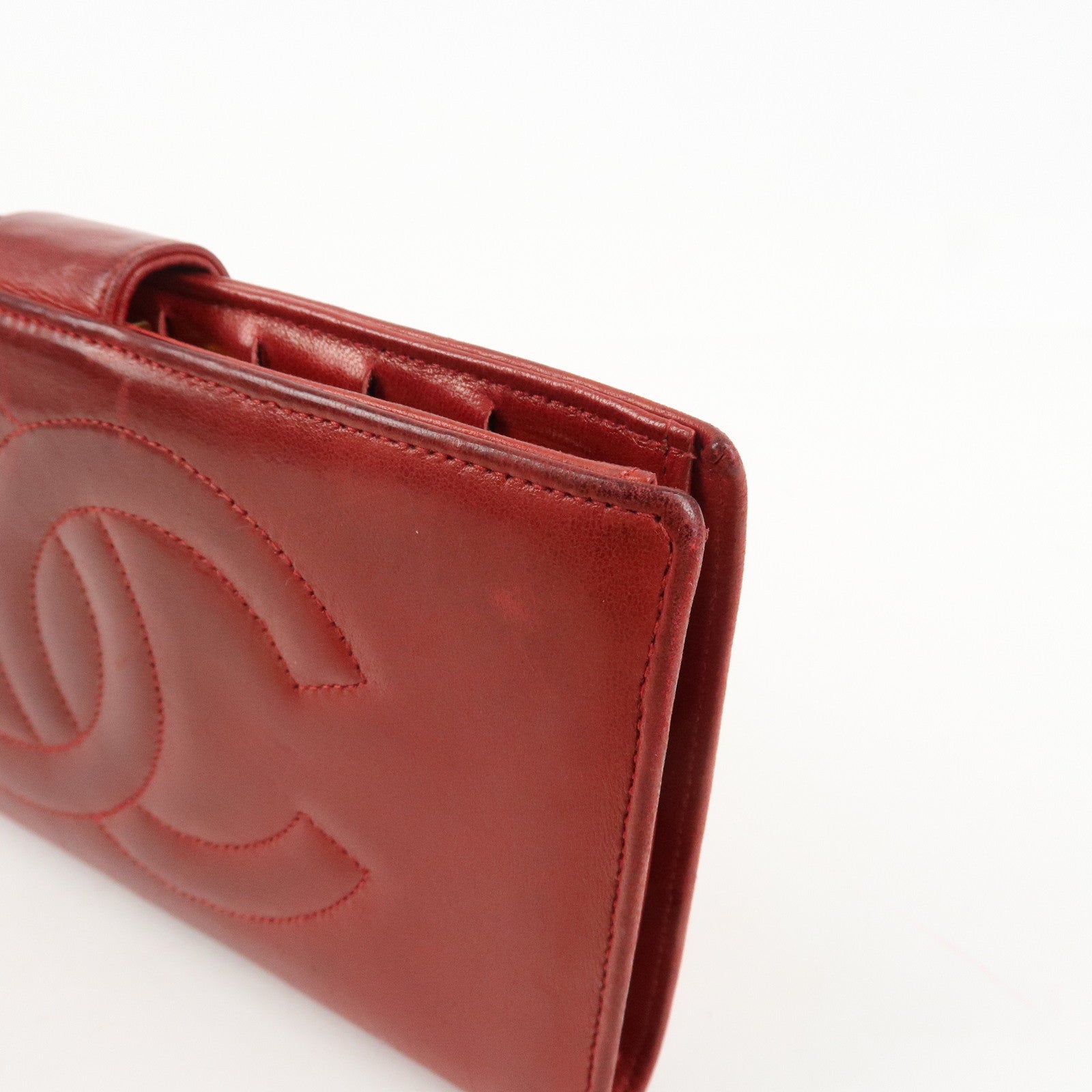 CHANEL COCO Mark Caviarskin Bi-fold Wallet Red A01429 Used