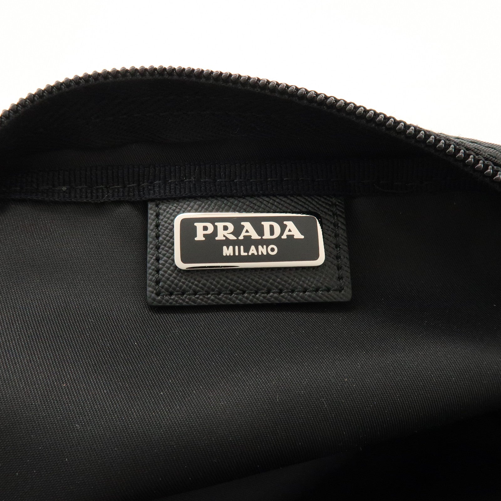 PRADA Triangle Logo Nylon Saffiano Leather Pouch Black 1NA393